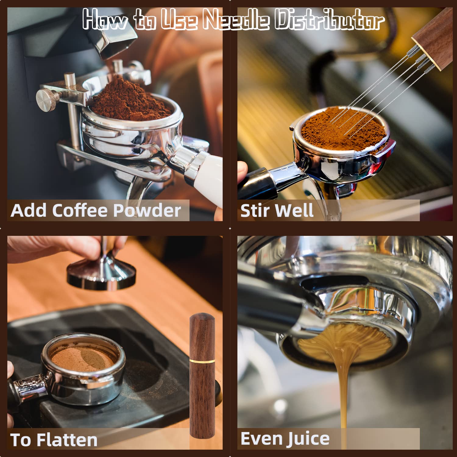 Professional Espresso Coffee Stirrer & Distribution Tool - 5 Needle Barista Hand Needle Tool with 0.4mm Needles & Natural Wood Handle + Stand - Perfect for Home Baristas & Coffee Shops