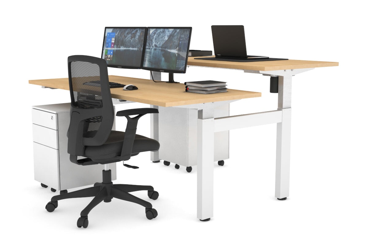 Adjustable Height 2-Person H Bench Workstation - White Frame [1600L x 700W] - Perfect for Office, Home Office & Coworking Spaces