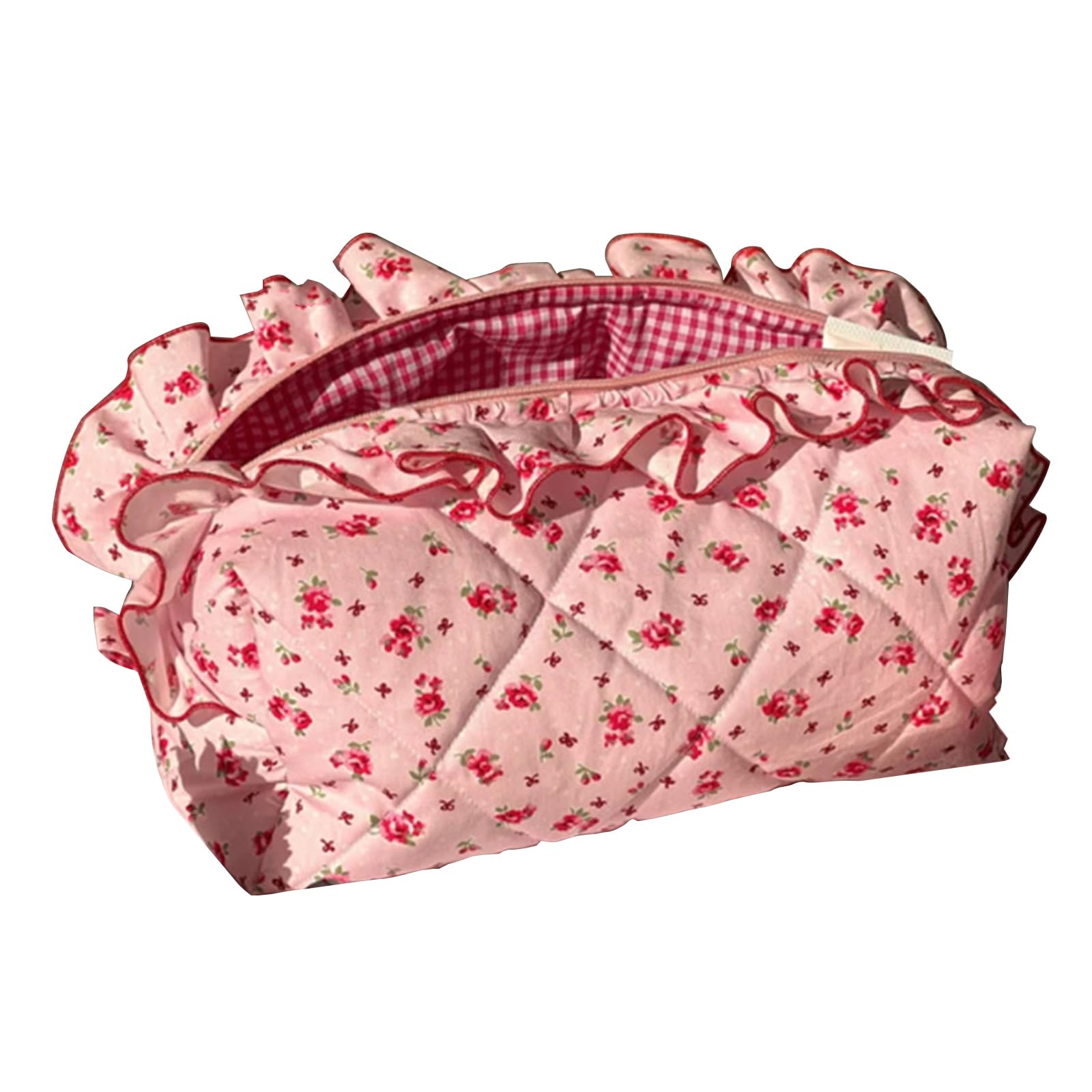 Cotton Makeup Bag Large Capacity Travel Cosmetic Pouch - Stylish Coquette Accessories for Women & Girls, Pink Floral Design - Perfect for Travel, Outdoor Camping, Hiking & Daily Use