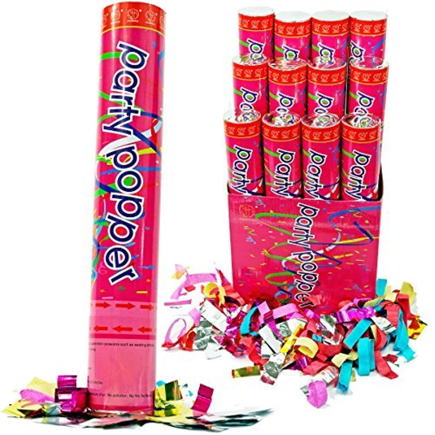 (12 Pack) 12 Inch Large Confetti Cannons - Air Compressed Party Poppers for Weddings, New Year's Eve & Celebrations | Indoor & Outdoor Safe | Shoots 10ft Streamers - Perfect for Birthday Parties, Graduations & Baby Showers