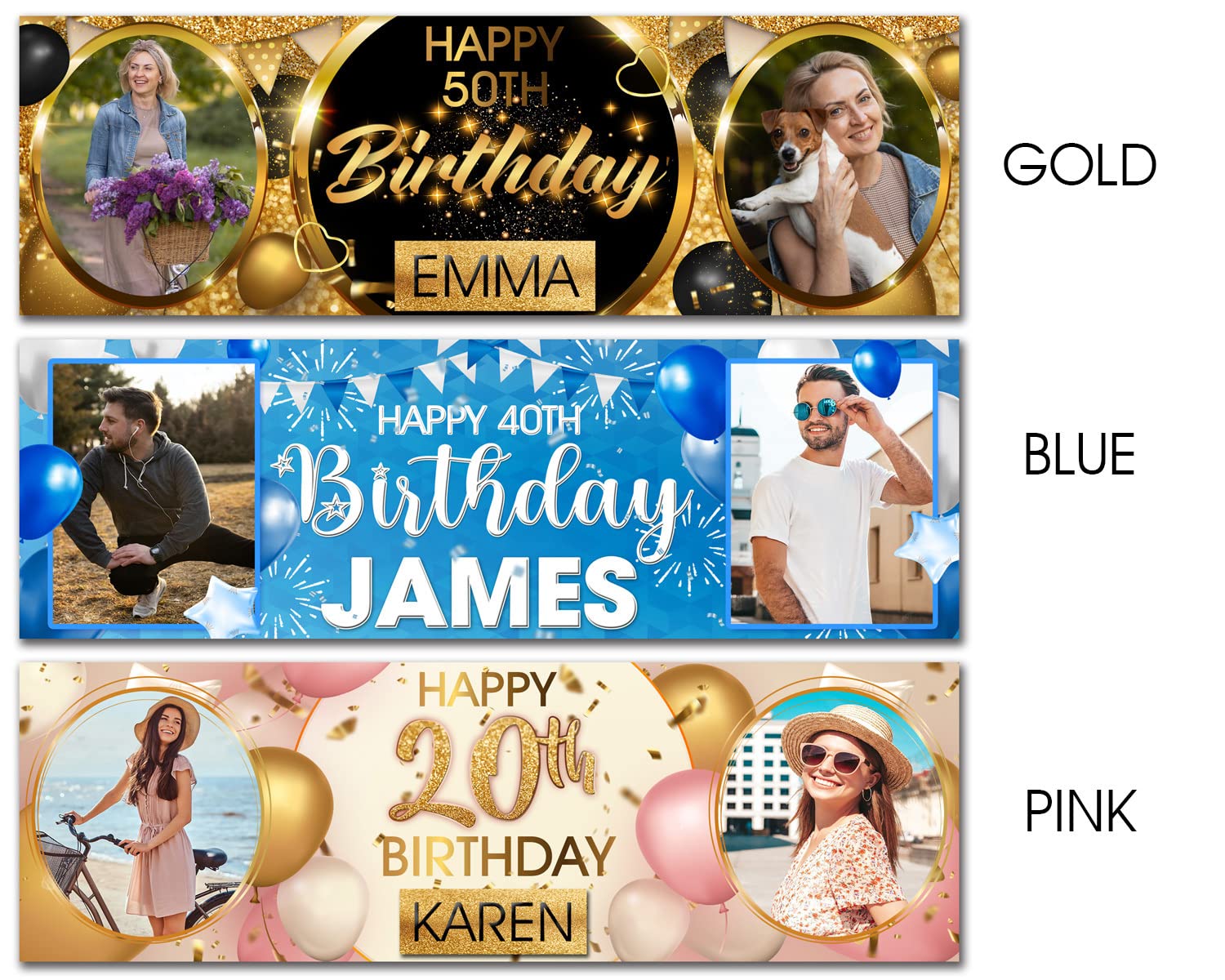 Custom Photo Birthday Banner for Men - Blue Party Decoration with Balloons for 18th 20th 30th 40th 50th Birthday Celebrations | Perfect for Anniversaries, Milestone Parties & Gift Giving