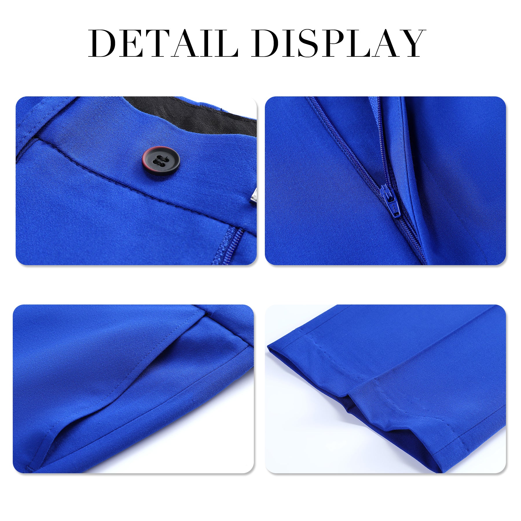3 Piece Men's Solid 2 Button Suit Royal Blue - Formal Business Attire for Weddings, Office & Special Occasions
