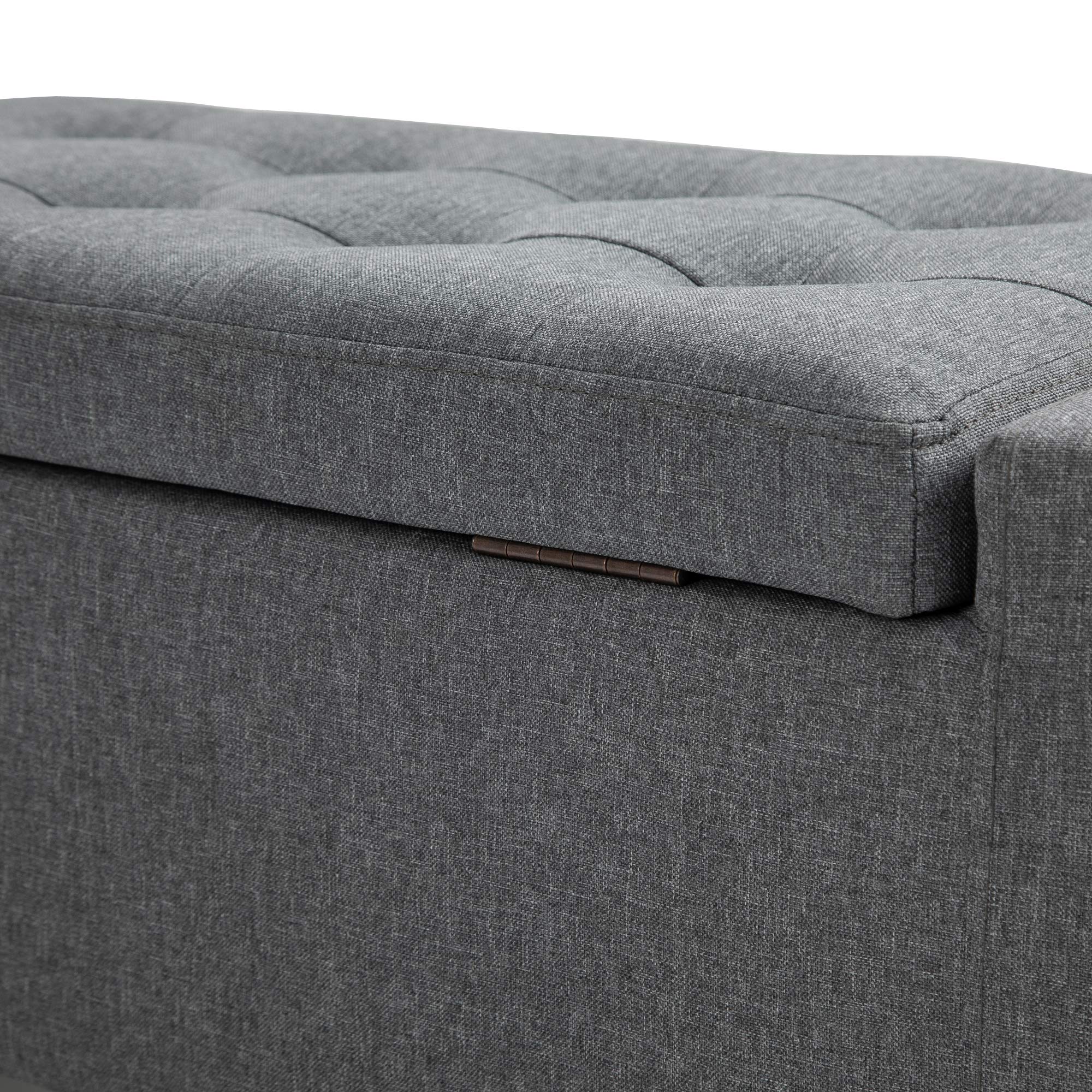 HOMCOM Gray Linen Upholstered Storage Ottoman Bench with Lift Top & Button Tufted Design - Perfect for Living Room, Bedroom & Entryway Organization