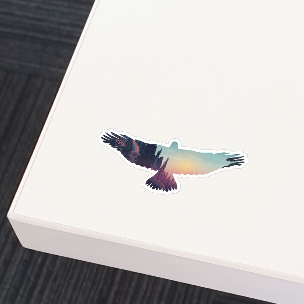Eagle Silhouette Landscape Sticker Decal - Waterproof Vinyl Decals for Laptop, Car, Phone, Wall Decor - Perfect for Outdoor Enthusiasts & Nature Lovers