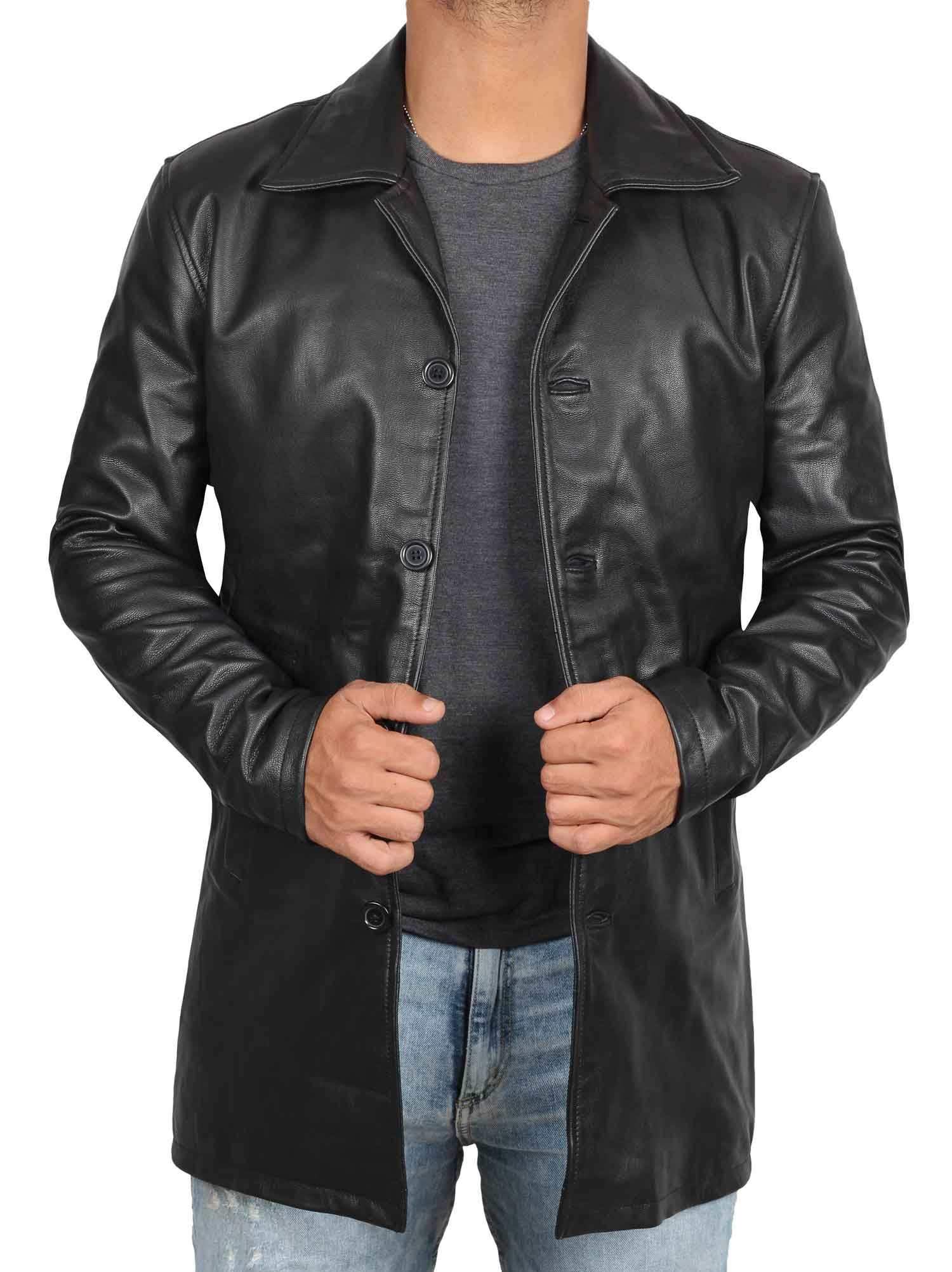 Blingsoul Vintage Style Long Leather Jacket for Men | Genuine Leather Coat | Perfect for Motorcycle Riding, Casual Outfits & Winter Fashion