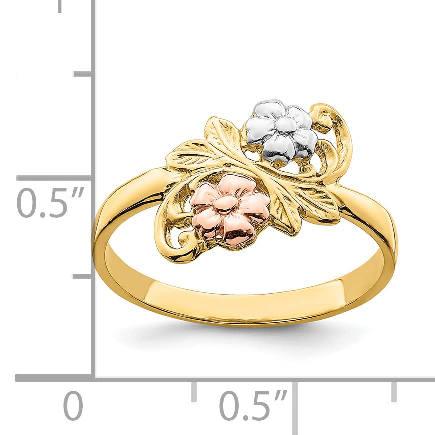 14K Two-Tone Gold & White Rhodium Flower Ring - Size 6.0 | Elegant Floral Jewelry for Women | Perfect for Weddings, Anniversaries & Special Occasions