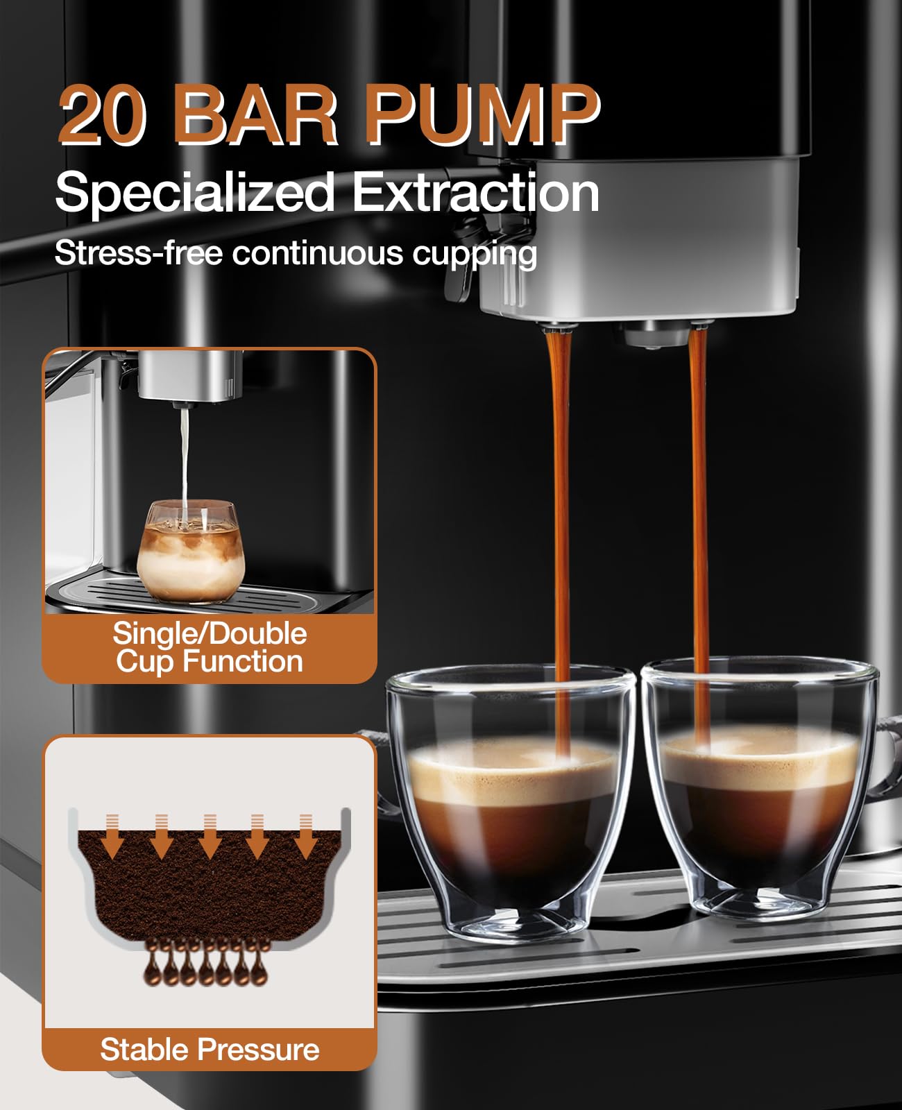 Fully Automatic Coffee Machine with 20 Bar Pressure, Built-in Grinder & Milk Frother, Adjustable Grind Size (1-15 Levels), 1.5L Water Tank - Perfect for Making Espresso, Cappuccino & Latte at Home | Ideal for Morning Brews, Office Use & Entertaining Guests