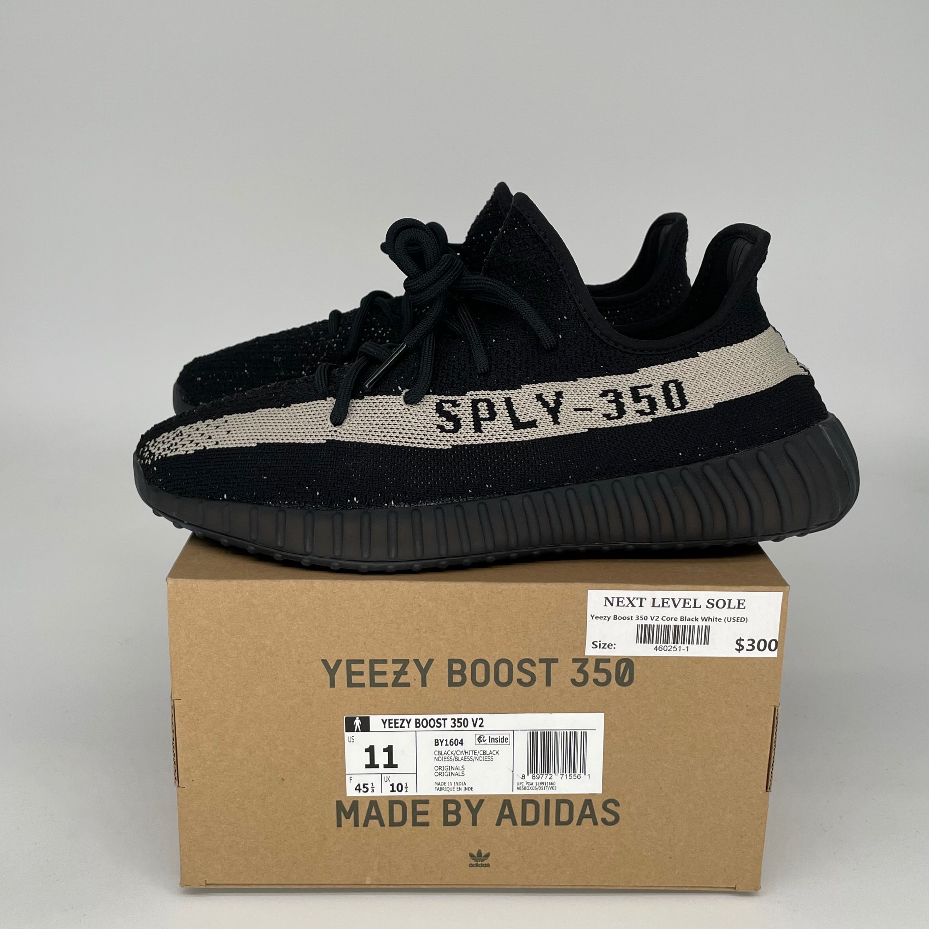Adidas Yeezy Boost 350 V2 Core Black/White Men's Running Shoes Size 11 - BY1604 | Comfortable Sneakers for Casual Wear, Gym & Street Fashion