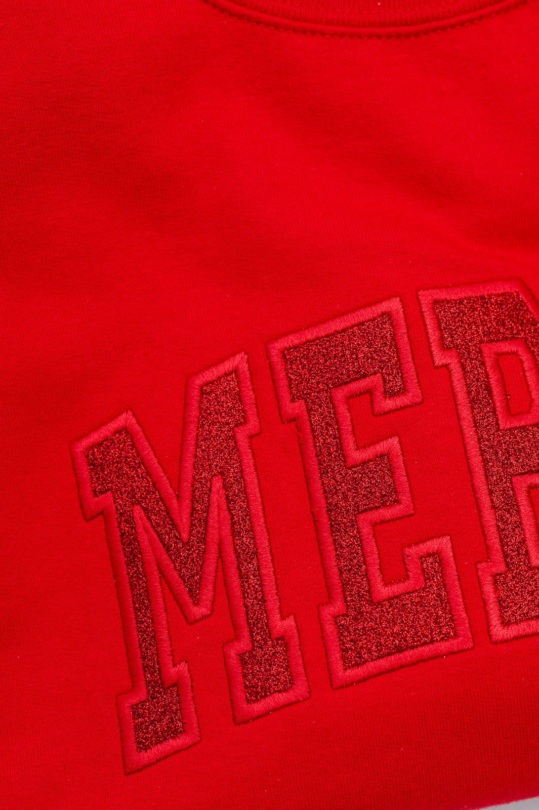 Embroidered Merry Glitter Applique Sweatshirt | Christmas Holiday Pullover | Cozy Winter Fashion for Women | Perfect for Parties & Family Gatherings
