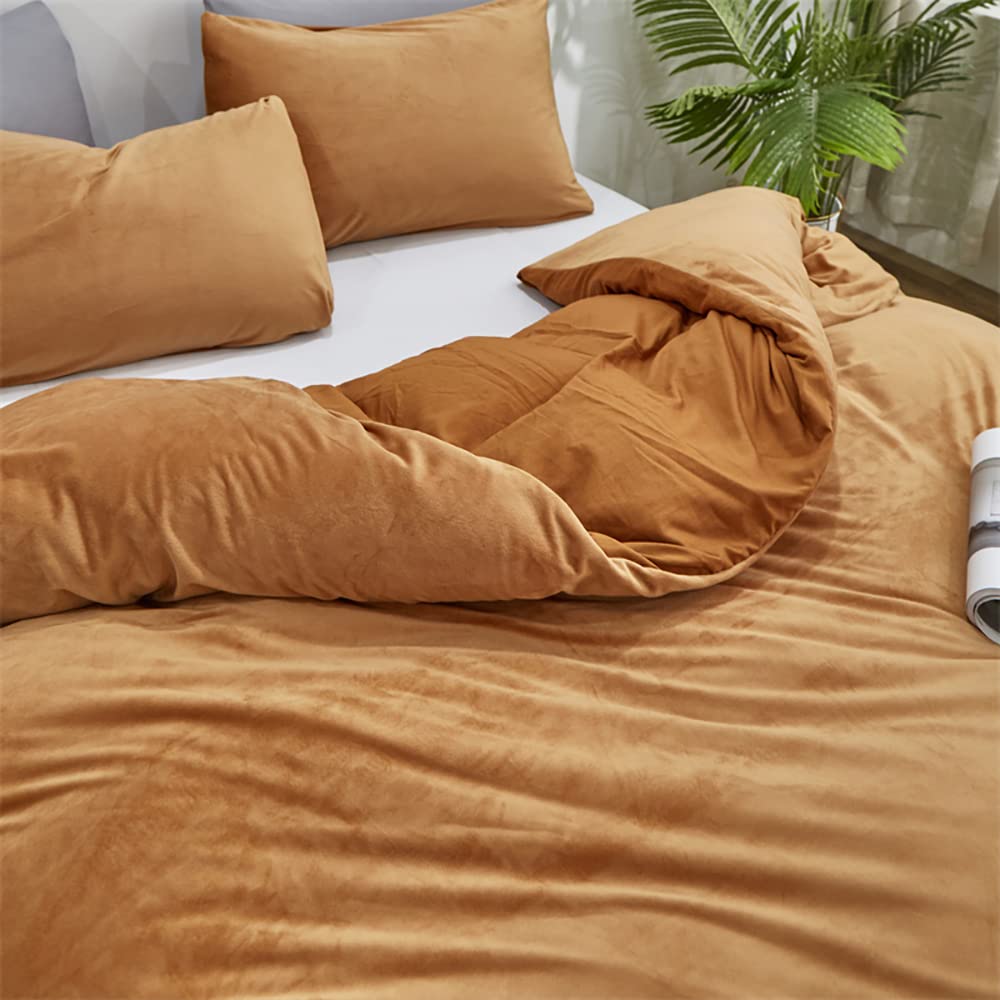 King Size Velvet Orange Sherpa Comforter Set - Soft Fluffy Warm Fuzzy Blanket for Winter Bedding | Pumpkin & Cinnamon Dusty Orange Brown | Perfect for Cozy Nights & Cold Weather