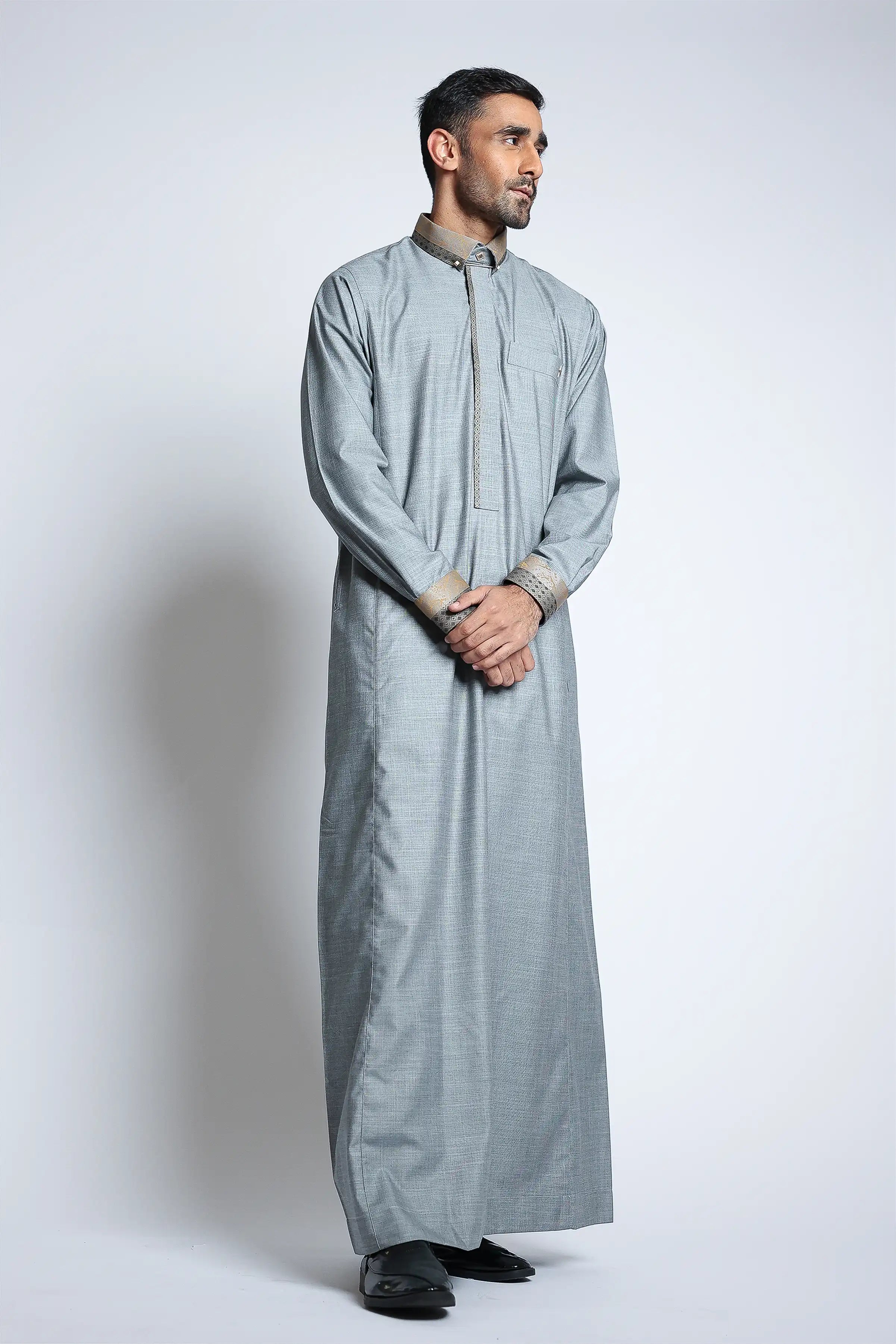 J136 C1 Link Water Blue Thobe for Men - Islamic Prayer Robe & Traditional Arabic Dress - Perfect for Eid, Ramadan & Special Occasions