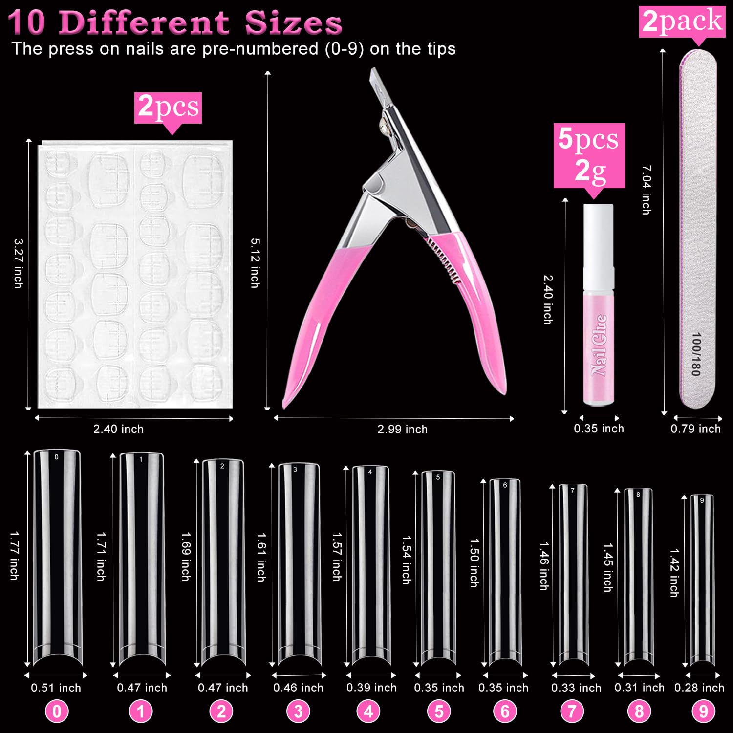 500 Pcs Clear Square Acrylic Nail Tips for Professional Nail Art - Long False Nails with Glue & Adhesive Tabs - Complete DIY Nail Kit with Nail Clipper & Files - Perfect for Salon, Home Manicure & Party Nail Designs