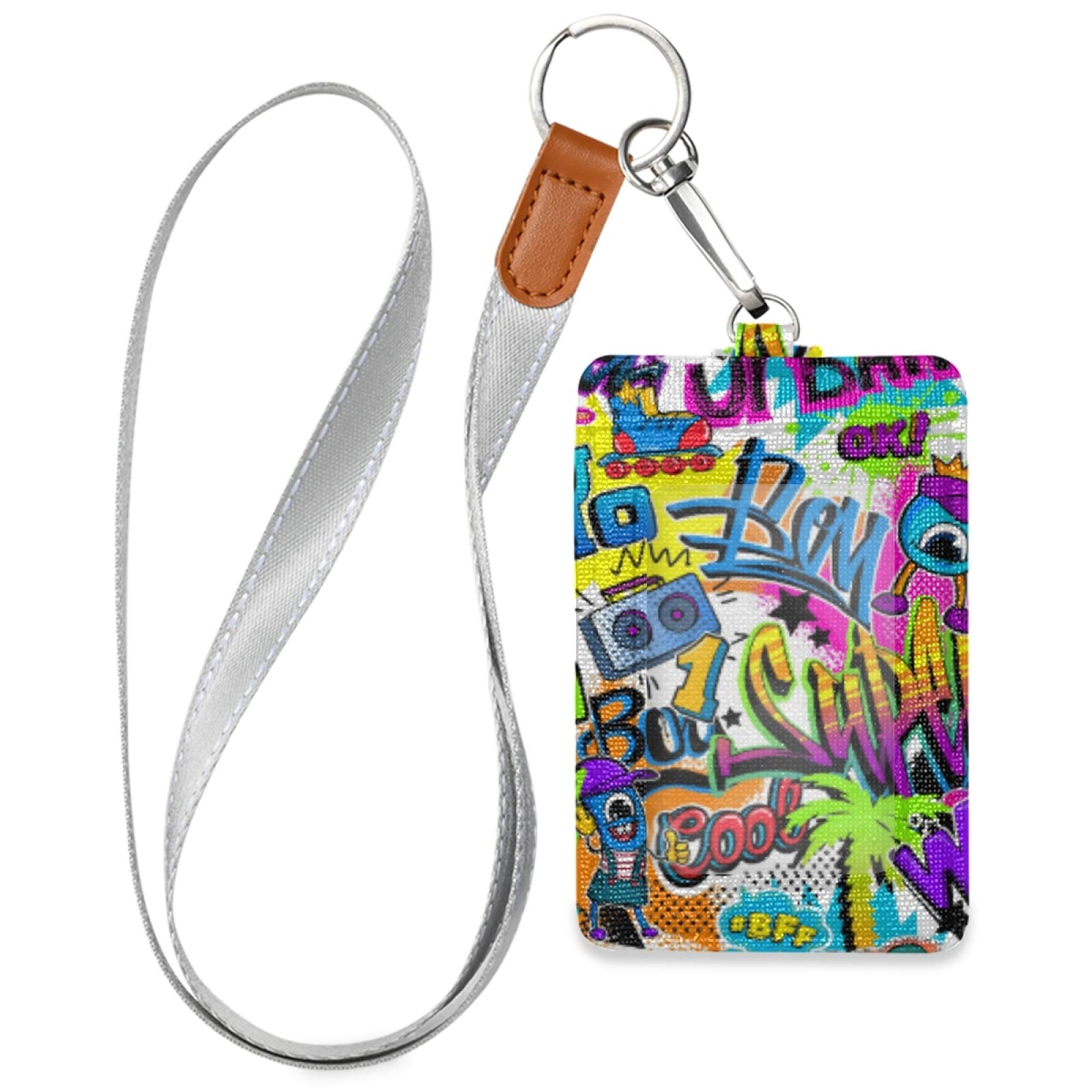 Colorful Leather ID Badge Holder with Lanyard - Vertical Design for Office & School Staff