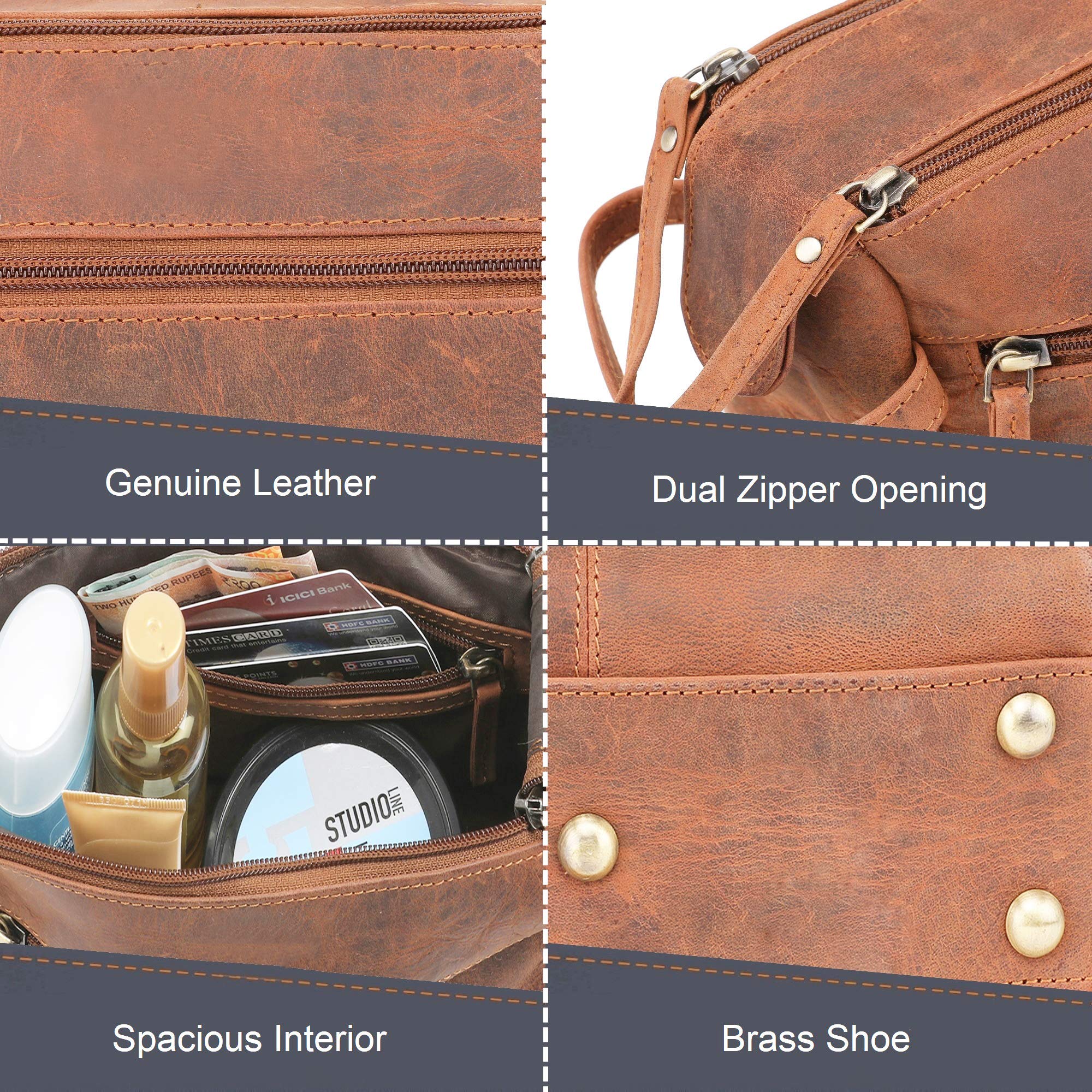 RUSTIC TOWN Genuine Leather Duffel Bag & Toiletry Bag Set - Durable Men's Travel Luggage & Grooming Kit | Perfect Gift for Business Trips, Weekend Getaways & Gym Essentials