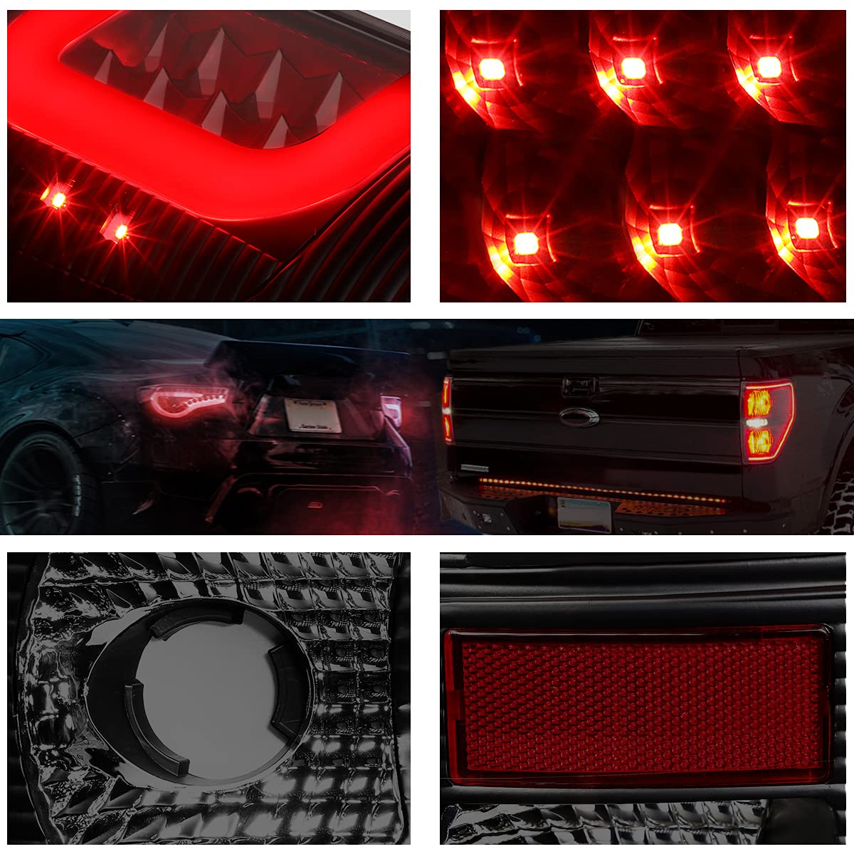 3D LED C-Bar Tail Light Rear Brake/Reverse Lamp Tinted for 1997-2007 Ford Super Duty F250 F350 - Durable Waterproof Design for Off-Road & Night Driving