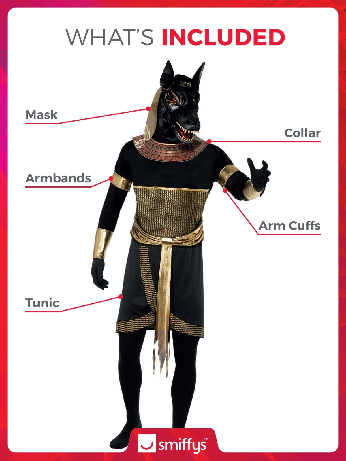 Smiffys Men's Anubis the Jackal Costume - Egyptian God Halloween Outfit for Cosplay & Theme Parties