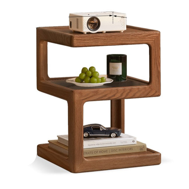 Solid Oak & Black Walnut Wood Corner Side Table - Square End Table for Living Room, Bedroom, or Office
