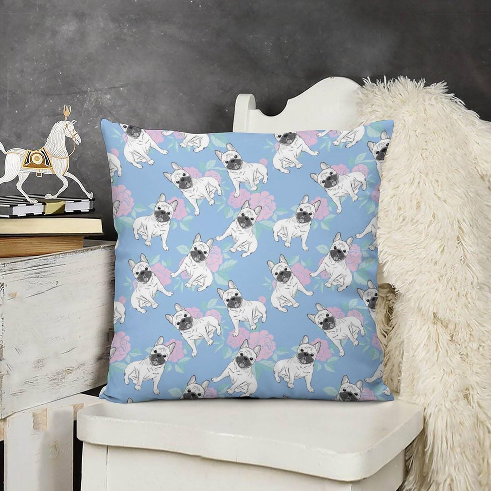 Adorable French Bulldog Plush Pillow Covers - Soft & Smooth Cushion Cases for Sofa & Bed (Set of 4, 24x24 Inches) - Perfect for Home Decor, Kids Room, Nursery, or Pet Lover Gifts
