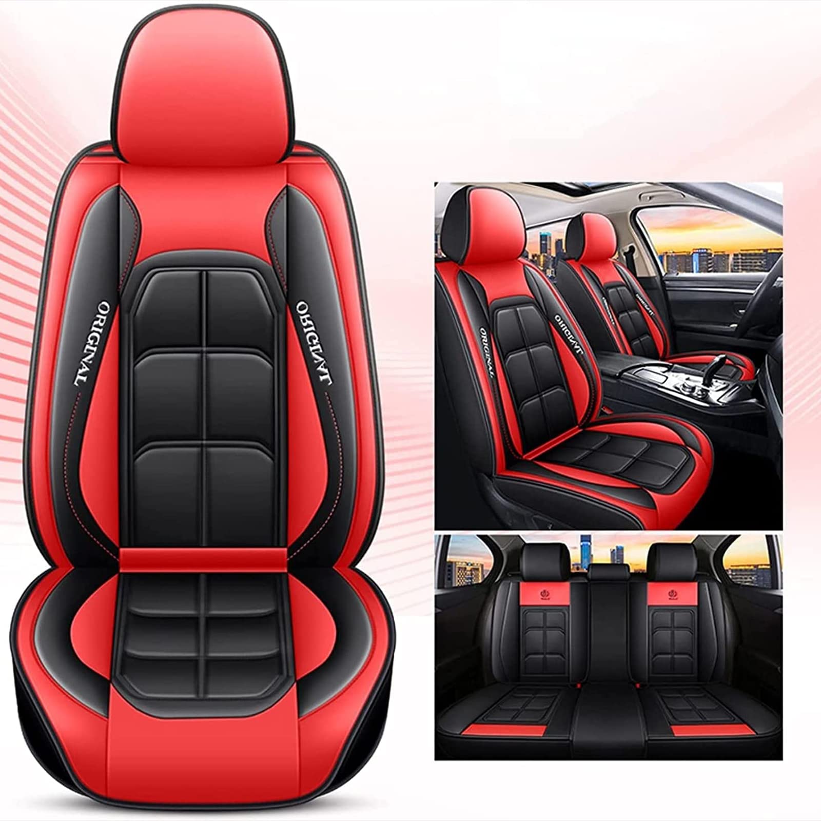 Premium Leather Car Seat Covers Full Set for Nissan Tino 2015-2017 - Universal Fit Front & Rear Seat Protectors (5 Seats, Black & Red) | Waterproof & Comfortable for Daily Commute, Road Trips & Family Travel