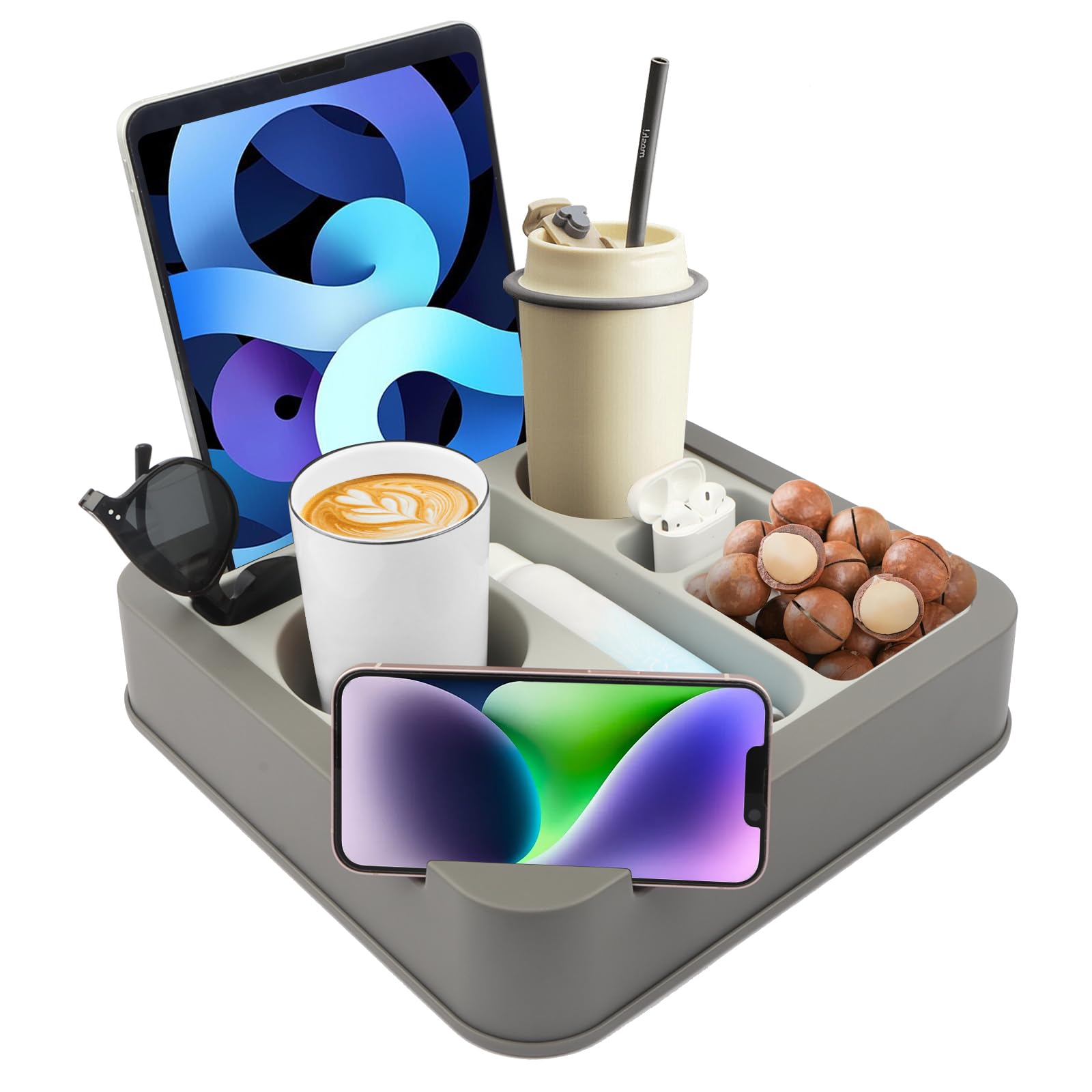 Premium Silicone Cup Holder Tray - Waterproof & Anti-Spill for Car, Bed, Couch - Holds Snacks & Drinks