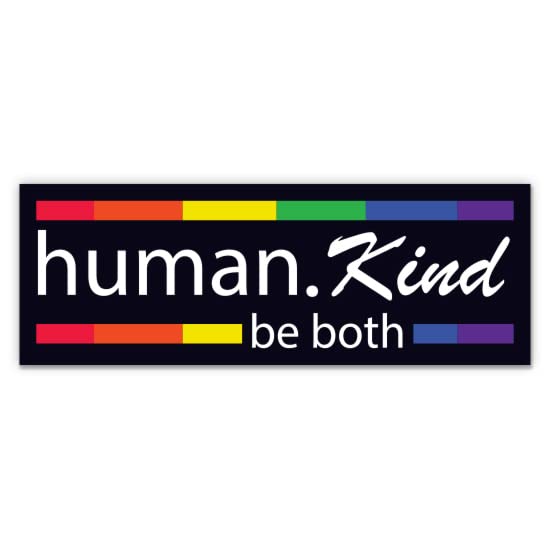 Human Kind Be Both Stickers 2-Pack - Waterproof Vinyl Decals for Car, Phone, Water Bottle & Laptop - LGBTQ+ Ally Rainbow Flag Pride Support - Perfect for Pride Month, Office Decor & Personalizing Devices