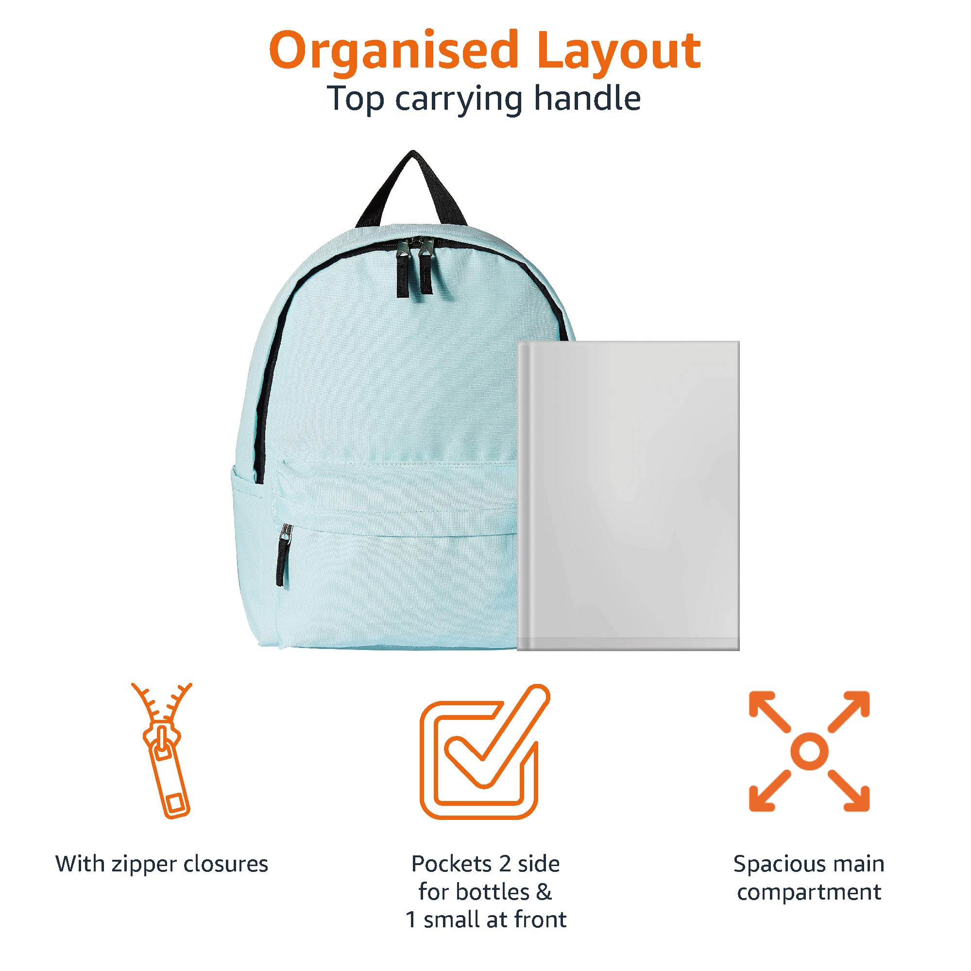 Amazon Basics Classic Backpack - 1 Pack, Aqua Blue, Lightweight & Durable for School, Travel & Everyday Use
