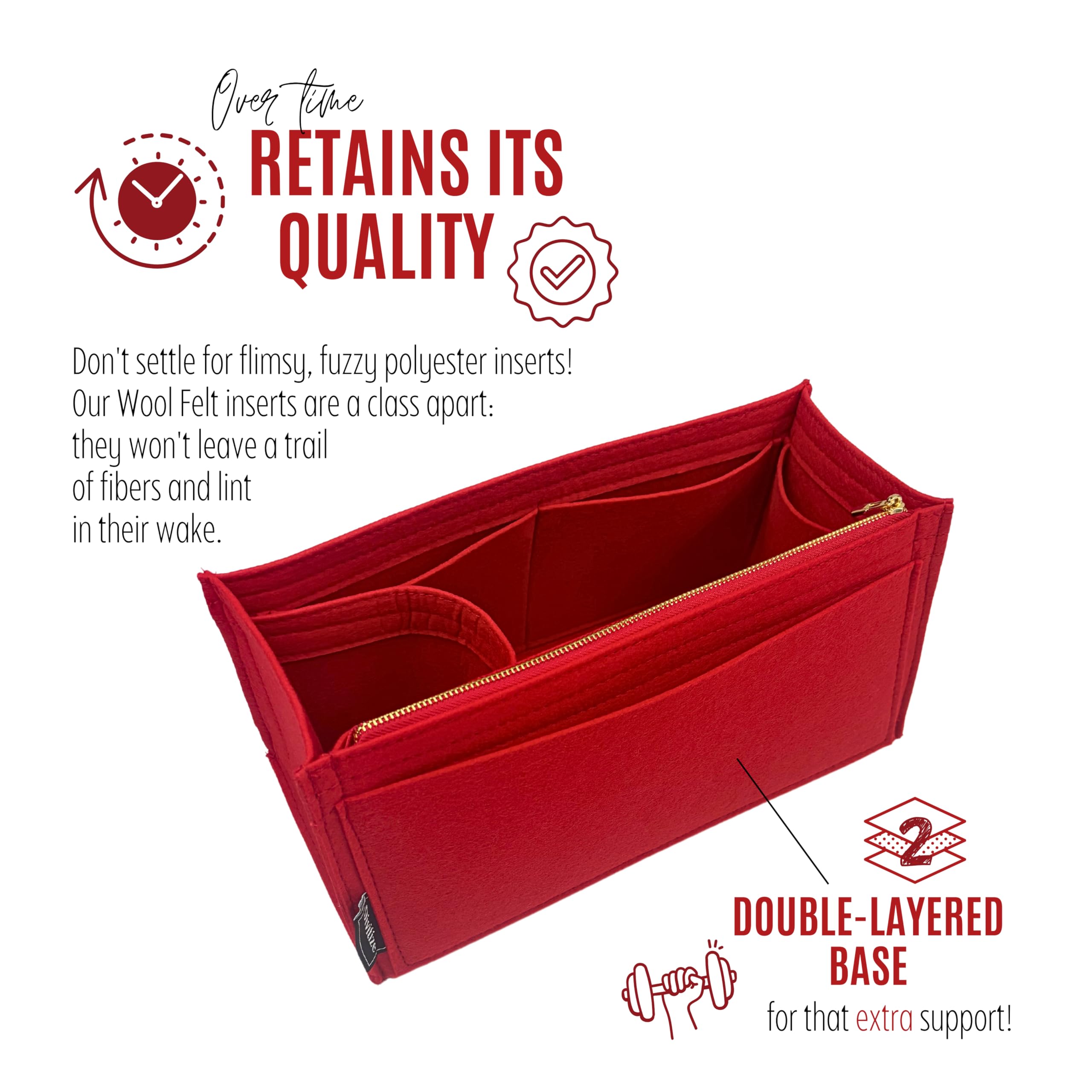 Premium Hardy PM Bag Organizer Insert - Handmade 2mm Thick Sturdy Felt Purse Organizer with Silver Zipper (Red) | Perfect for Travel, Work & Daily Essentials Storage
