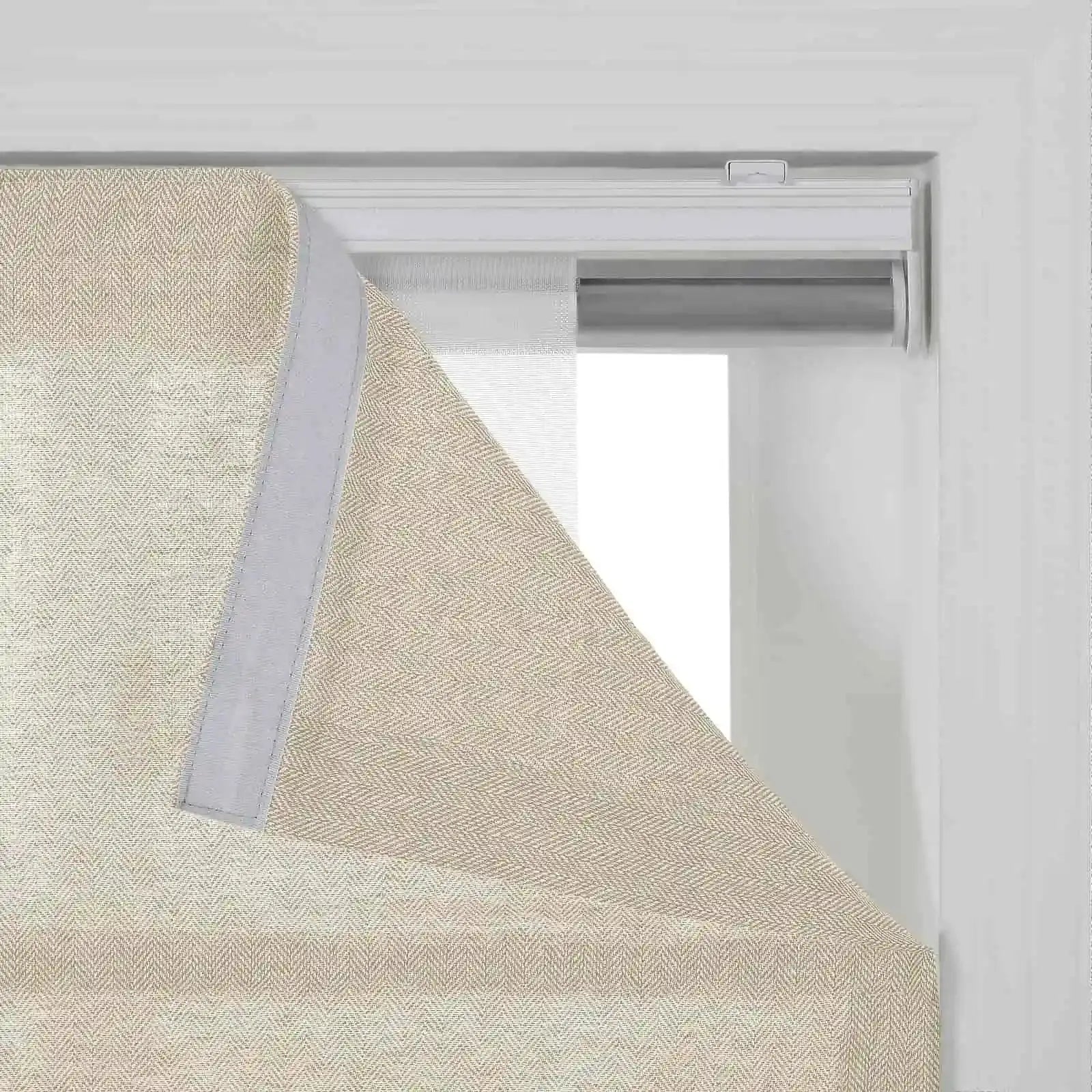 Ron Linen Cotton Herringbone Roman Shade - Cordless Window Treatment for Living Room, Bedroom & Office (Blackout/Sheer Options)