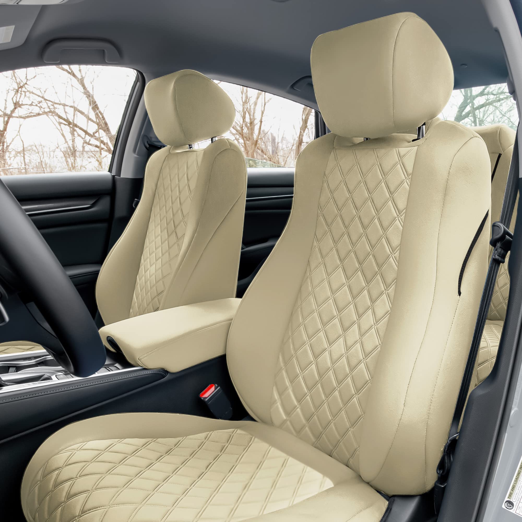 FH Group Custom Fit Neoprene Seat Covers for 2018-2022 Honda Accord (Touring/Sport/SE/EX/EX-L) - Full Set Waterproof Beige Car Seat Protectors | Durable Honda Accessories for Daily Commute & Road Trips