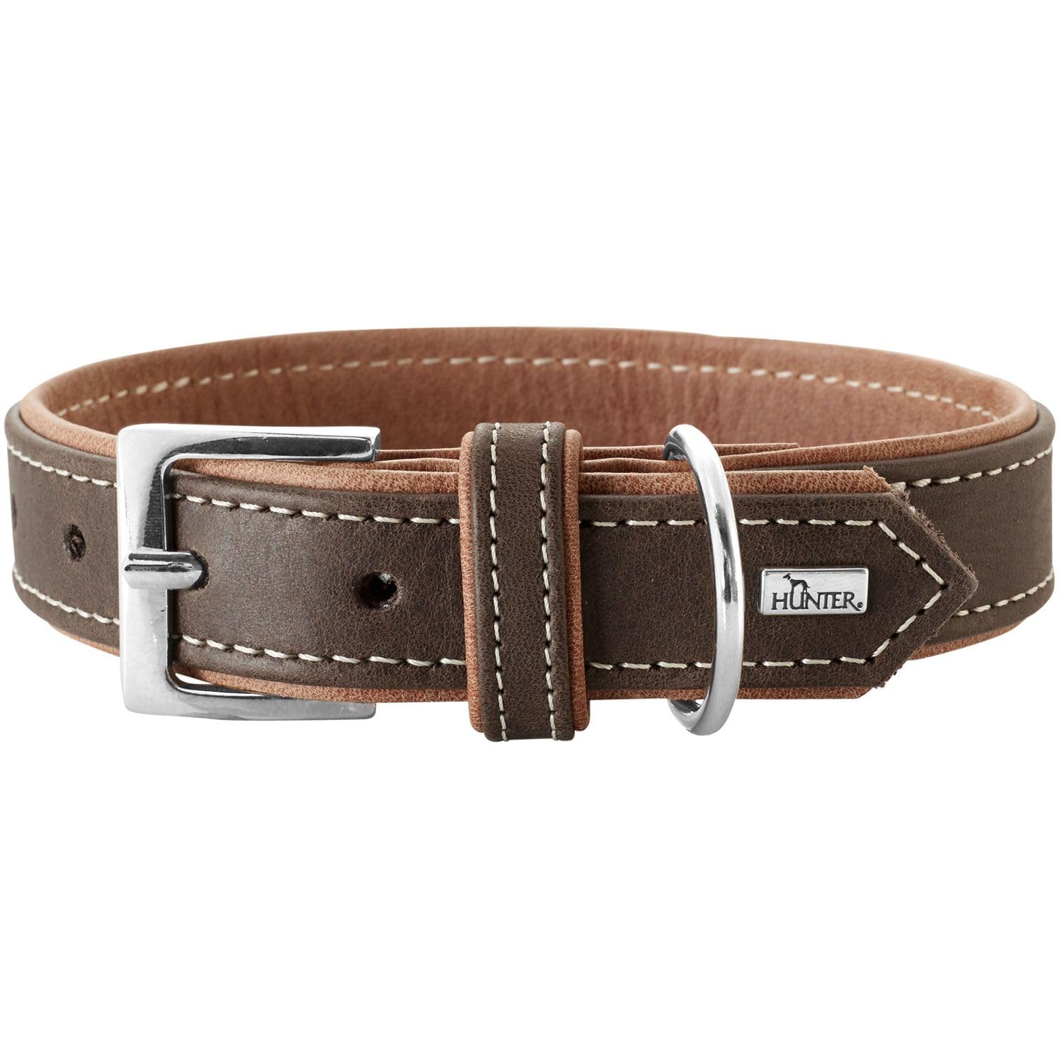 Premium HUNTER Porto Leather Dog Collar - Eco-Friendly Vegetable Tanned, Sustainable & Durable - Size M-L (60cm) Dark Brown/Cognac - Perfect for Daily Walks, Training & Outdoor Adventures