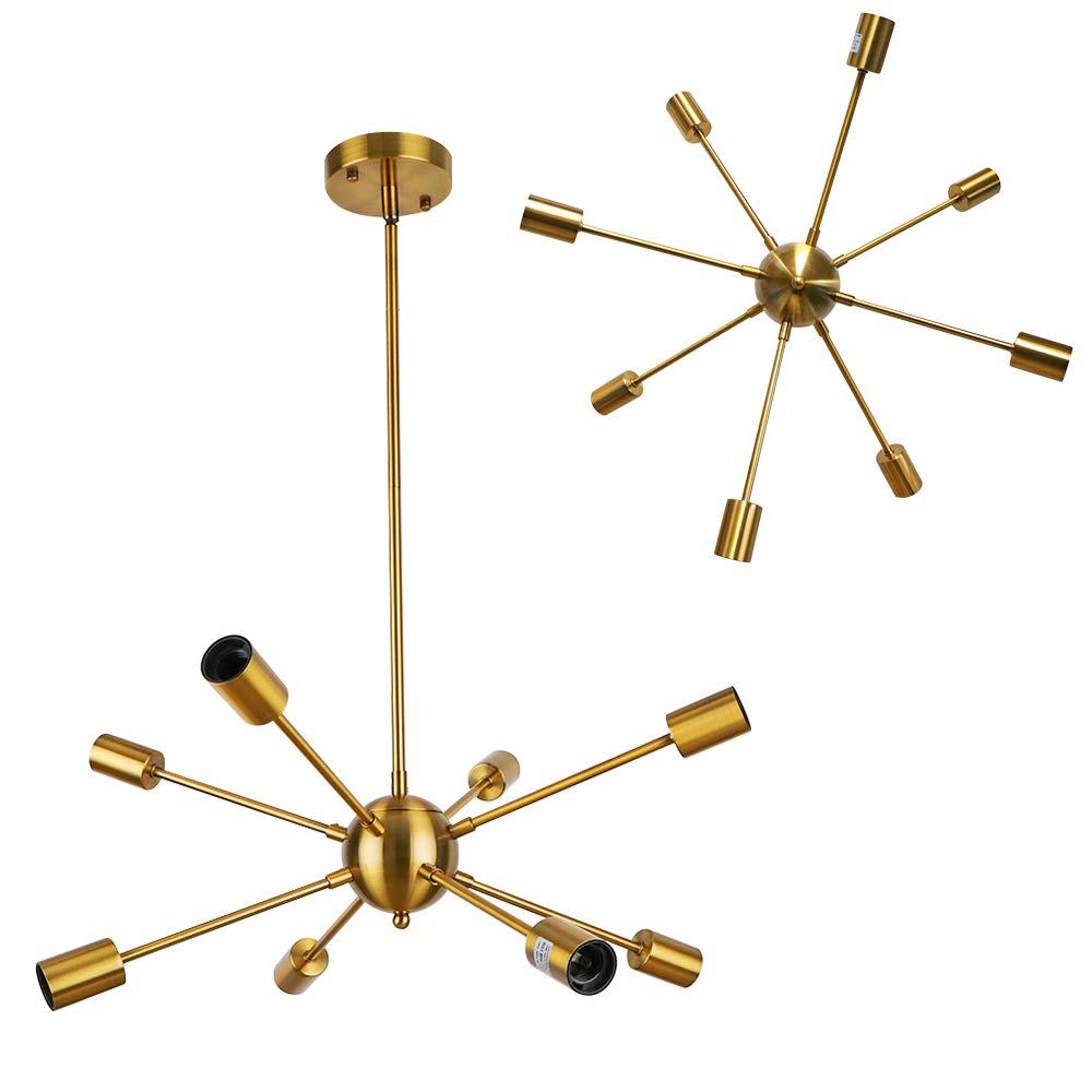 LynPon Gold Sputnik Chandelier - 8 Light Modern Brass Ceiling Fixture for Dining Room, Kitchen, Living Room, Bedroom & Entryway | Elegant Golden Plated Lighting for Home Decor & Interior Design