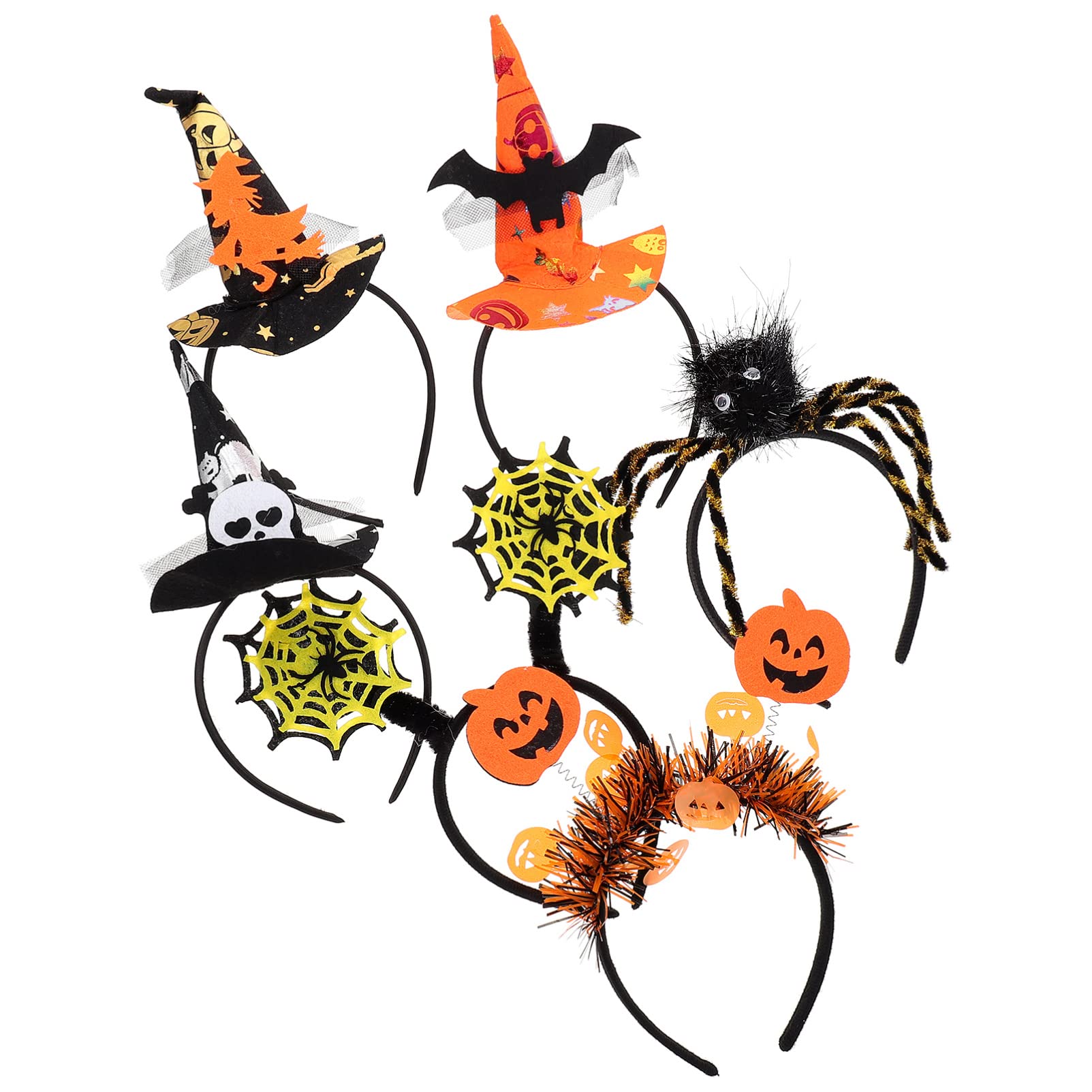 FRCOLOR 6Pcs Halloween Headbands Set - Pumpkin & Spider Web Hair Accessories for Women & Kids - Perfect for Halloween Parties, Costume Events & Trick or Treating