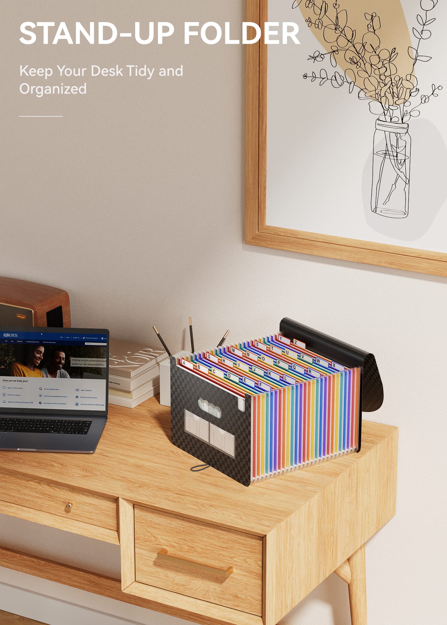 ABC Life 26-Pocket Expanding File Organizer - A4 Letter Size Accordion Folder with Colored Labels, Portable Document Coupon Holder for Office, School & Home Organization (Desktop & Travel Use)