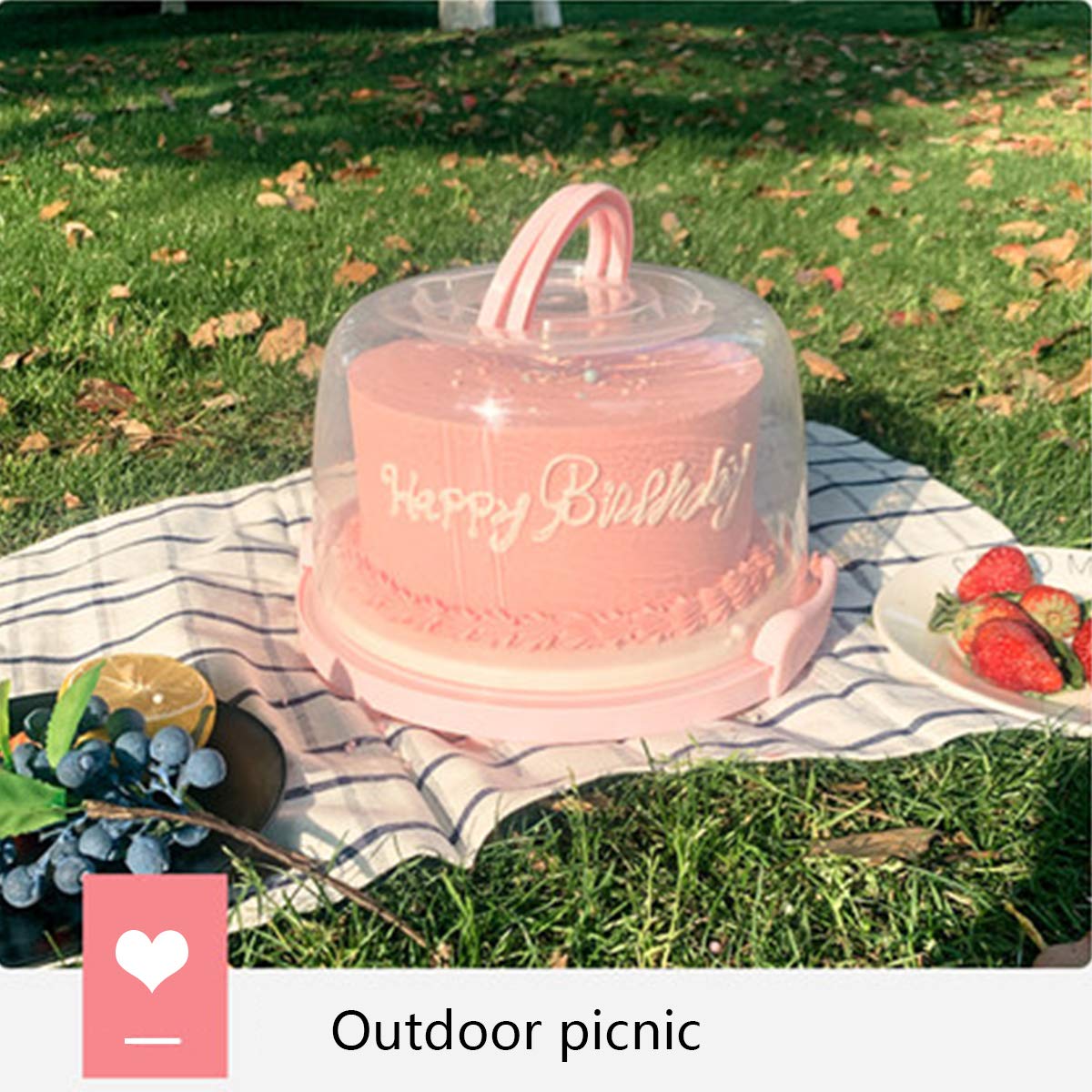 Pink 10-Inch Collapsible Handle Cake Carrier - Plastic Cupcake & Dessert Transport Container for Pies, Cookies, Cakes, Torte - Perfect for Birthday Parties, Bakery Delivery & Picnics