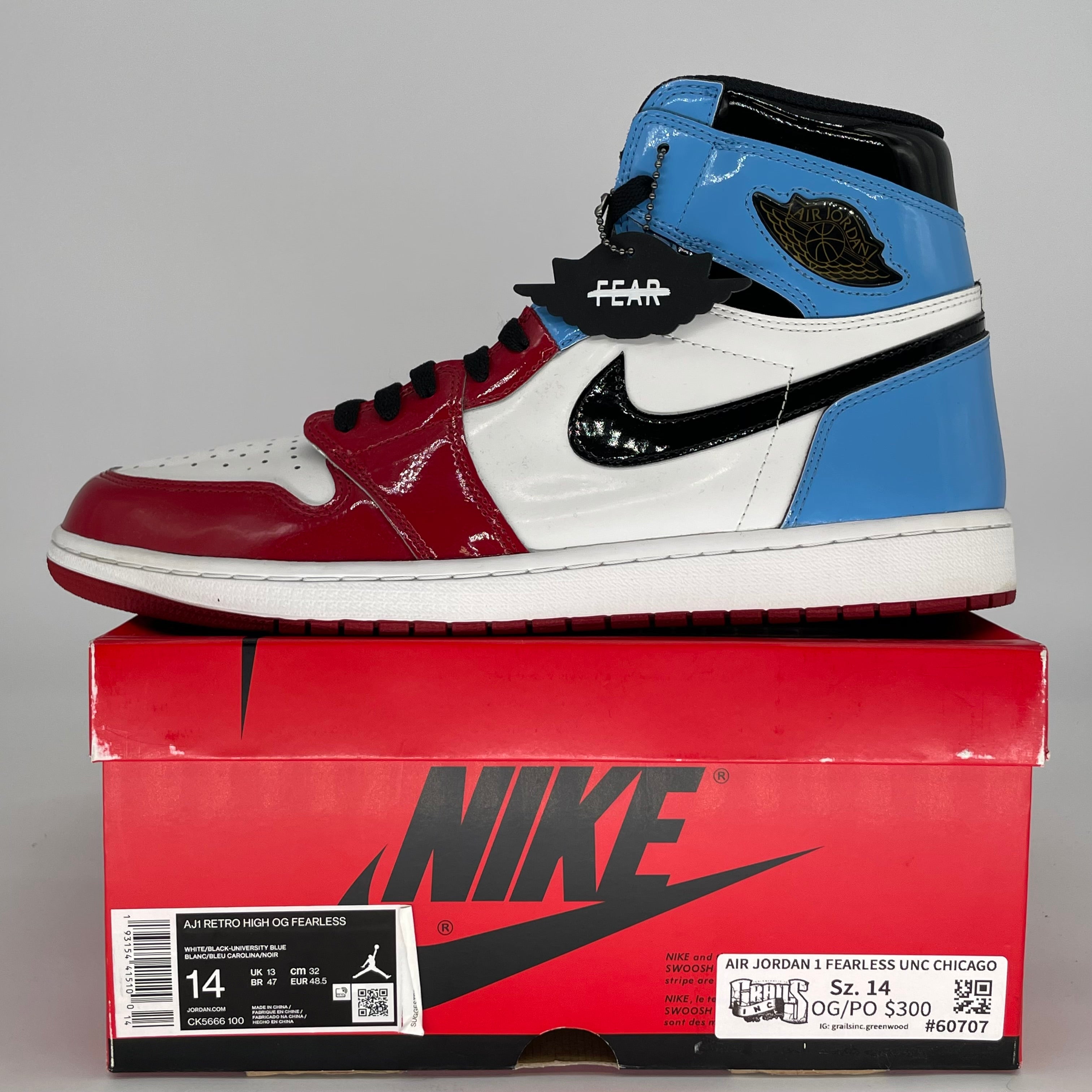 **Air Jordan 1 Fearless UNC Chicago Men's Basketball Shoes - Size 14 (CK5666-100) - Authentic Retro Sneakers for Sports & Streetwear Fashion**