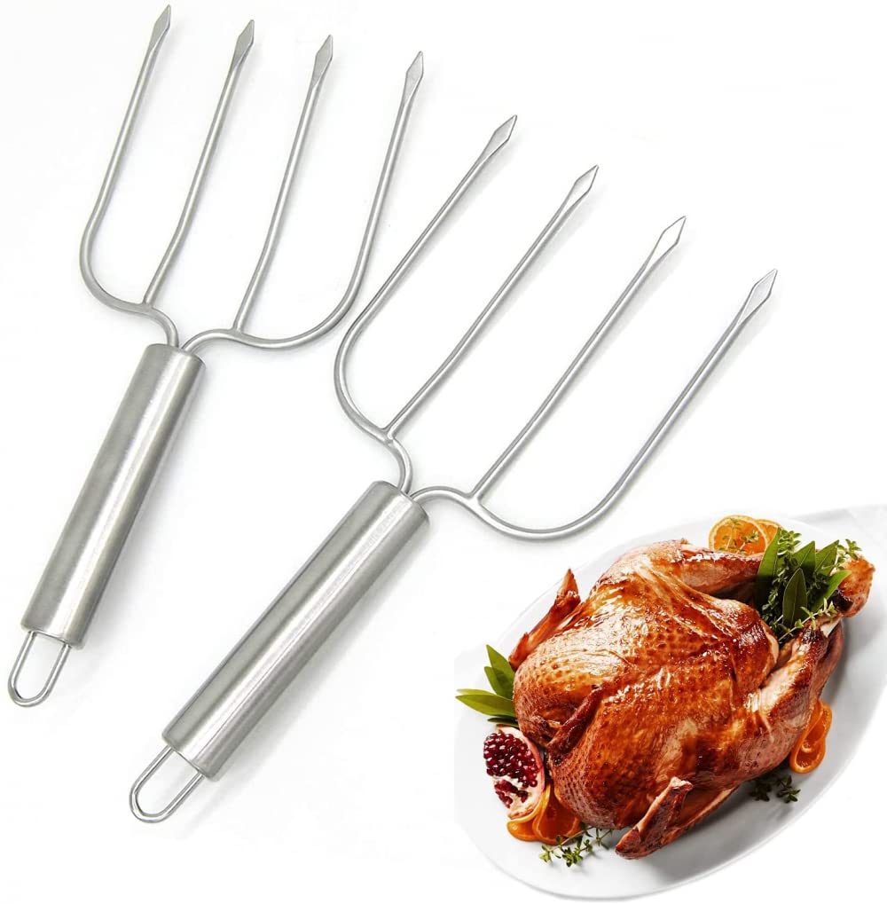 YZJSSL Turkey Lifter Forks Set of 2 - Heavy Duty Stainless Steel Poultry Lifters & Carving Forks for Roasting, Grilling, and Serving Turkey, Chicken, and Meat | Perfect for Thanksgiving, BBQ, and Holiday Cooking