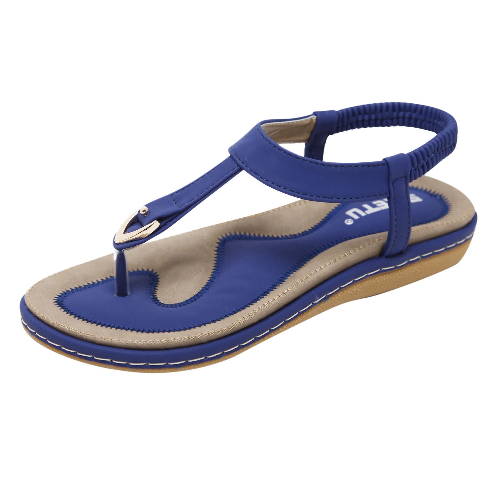 Women's Bohemian Thong Sandals - Comfortable Summer Elastic Ankle Strap Flats with Anti-Slip Sole | Perfect for Beach, Pool, Vacation & Casual Walking