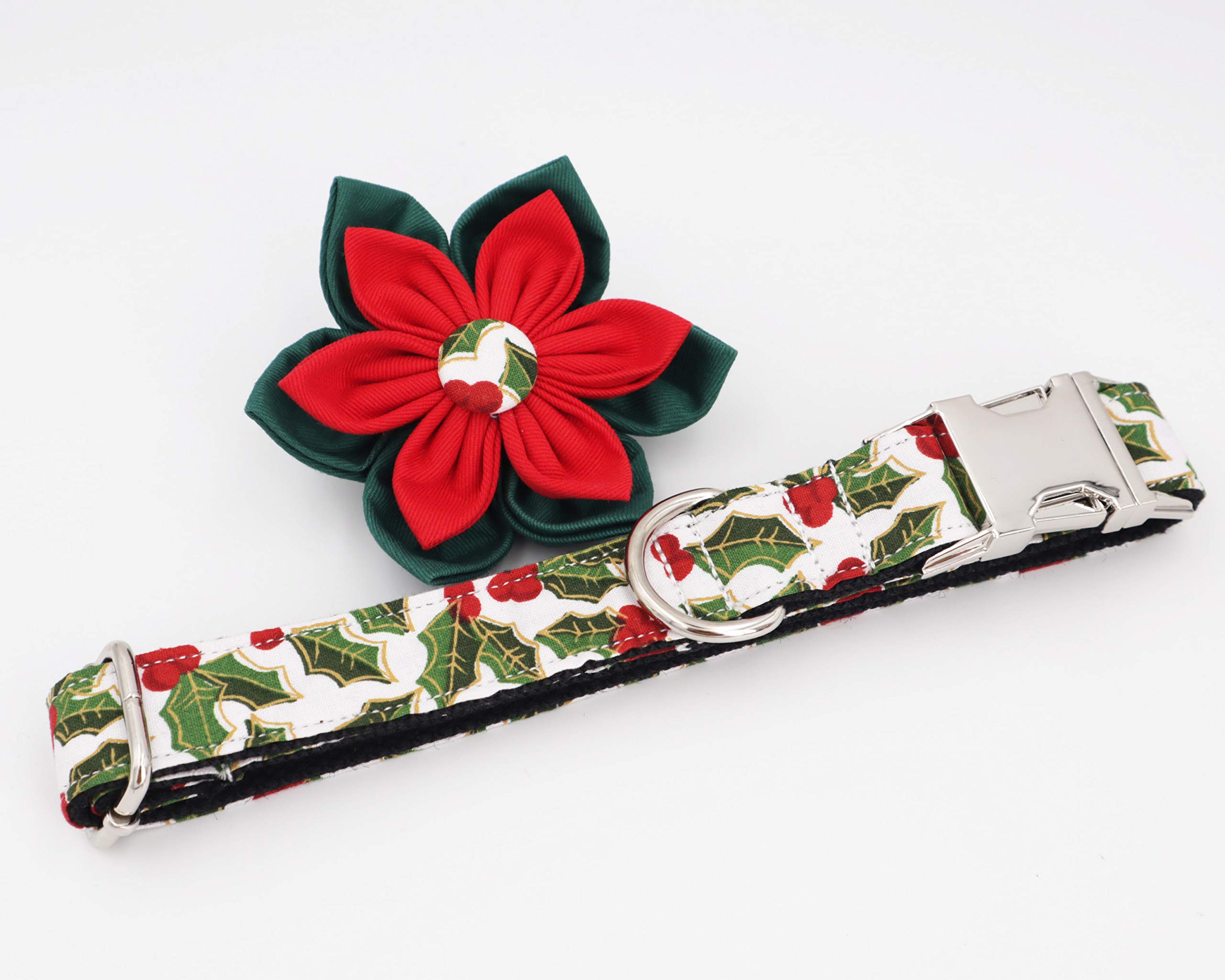 Christmas Dog Collar with Flower - Adjustable Pet Collar for Small to Medium Dogs, Perfect Holiday Gift for Girl Puppies - Great for Christmas Photos & Holiday Parties