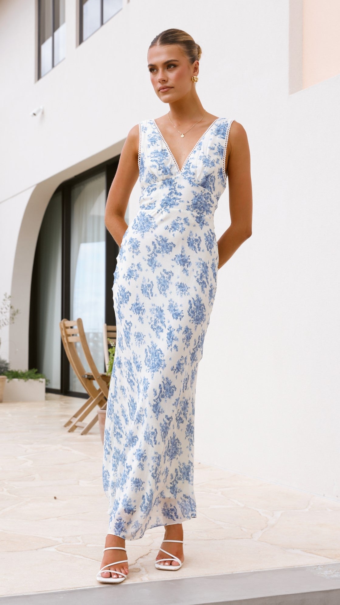 Kamala Maxi Dress - Blue Floral Print Long Summer Dress for Women | Beach Vacation, Party & Casual Wear