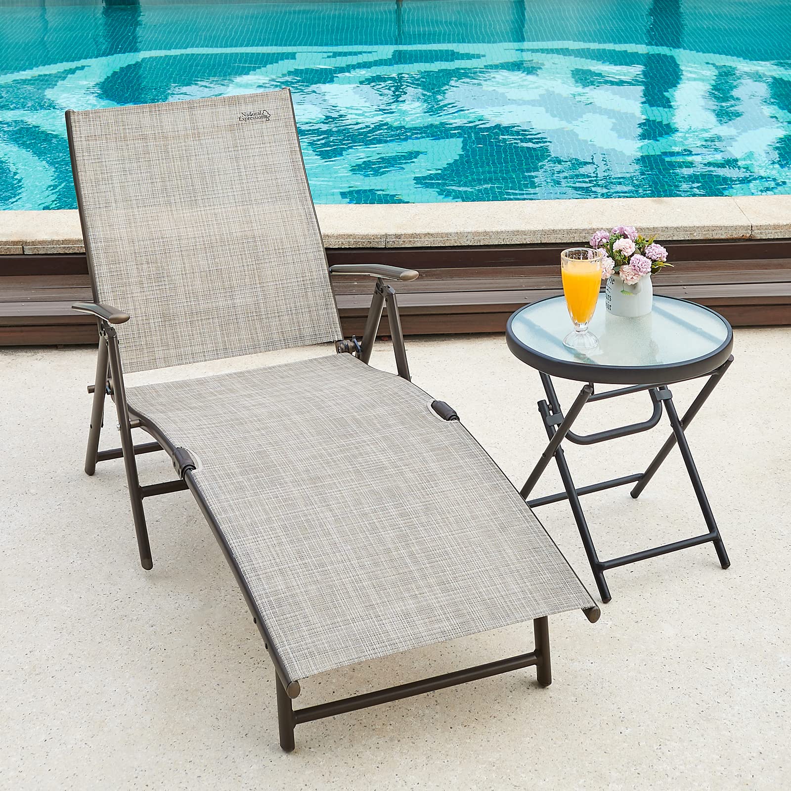 Premium Aluminum Adjustable Folding Recliner Chair - Outdoor Chaise Lounge for Poolside, Beach, Backyard & Lawn - Heavy Duty 300 lbs Capacity - Perfect for Sunbathing, Relaxing & Outdoor Lounging