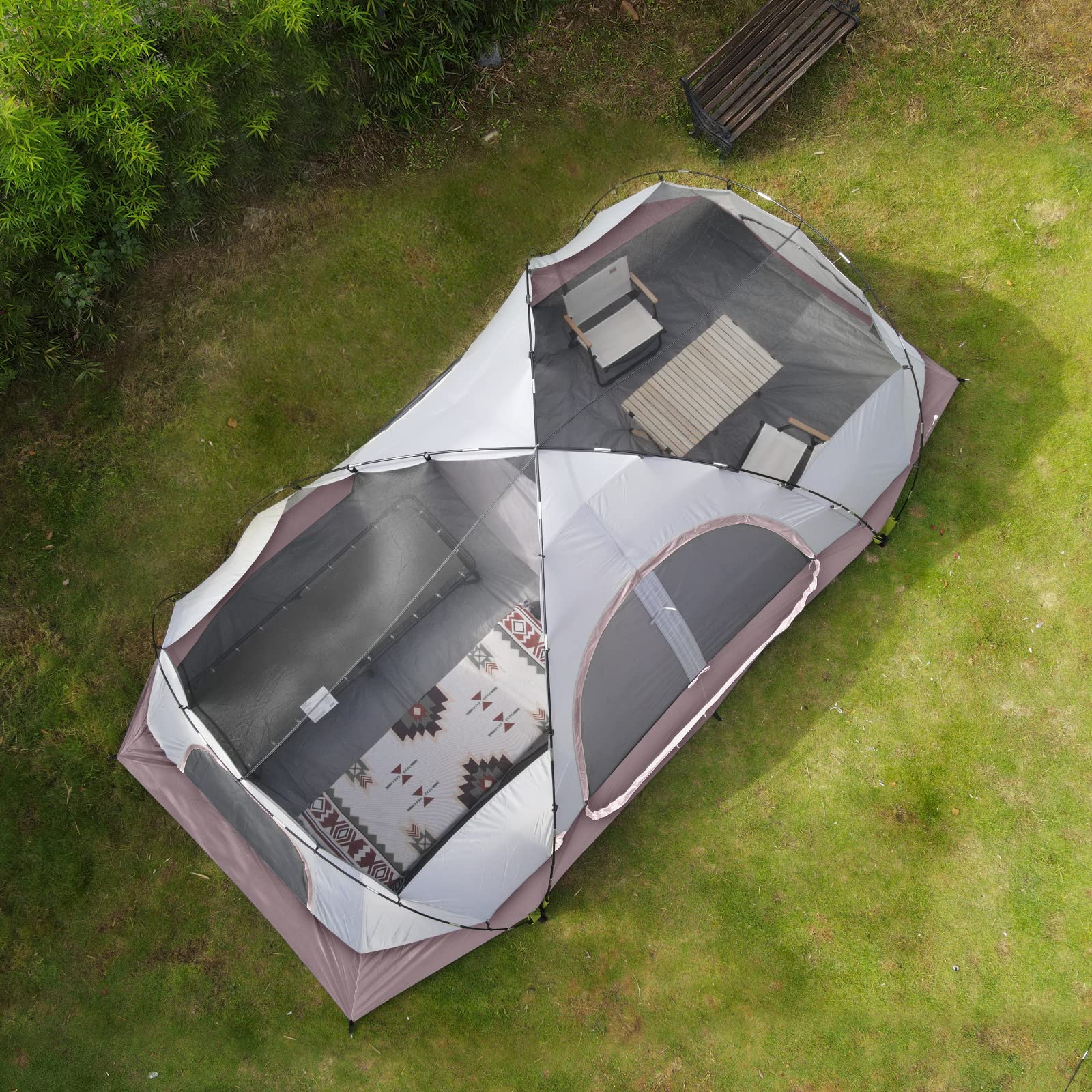 UNP 10-Person Camping Tent - Family & Festival Shelter with 5 Mesh Windows, Double Layer, 2 Rooms, Waterproof & Weather Resistant (18'x9'x78