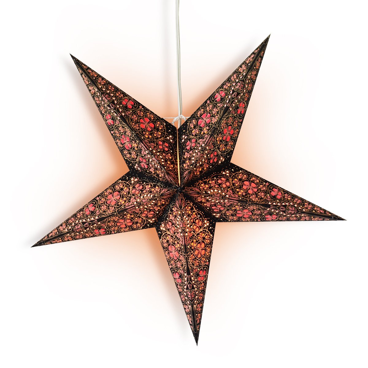 24 Pack Black & Gold Paper Star Lanterns - Outdoor Garden Hanging Decorations for Wedding, Party, Festival & Home Decor - Perfect for Patio, Backyard & Indoor Events