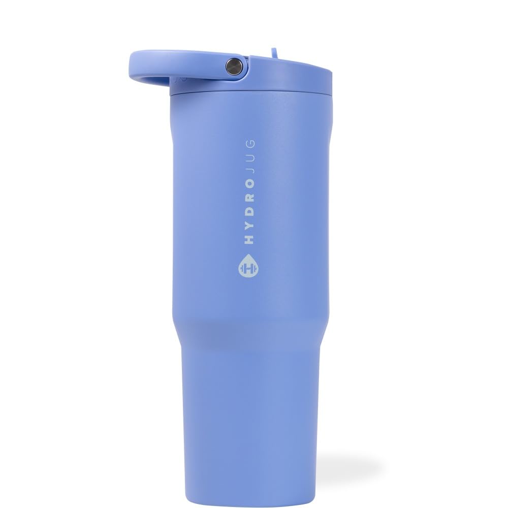 HydroJug Sport - 32oz Stainless Steel Vacuum Insulated Water Bottle with Straw | Leakproof, Dishwasher Safe, Ergonomic Design | Perfect for Gym, Hiking, Workouts & Outdoor Activities | Light Blue Reusable Tumbler with Non-Slip Rubber Base