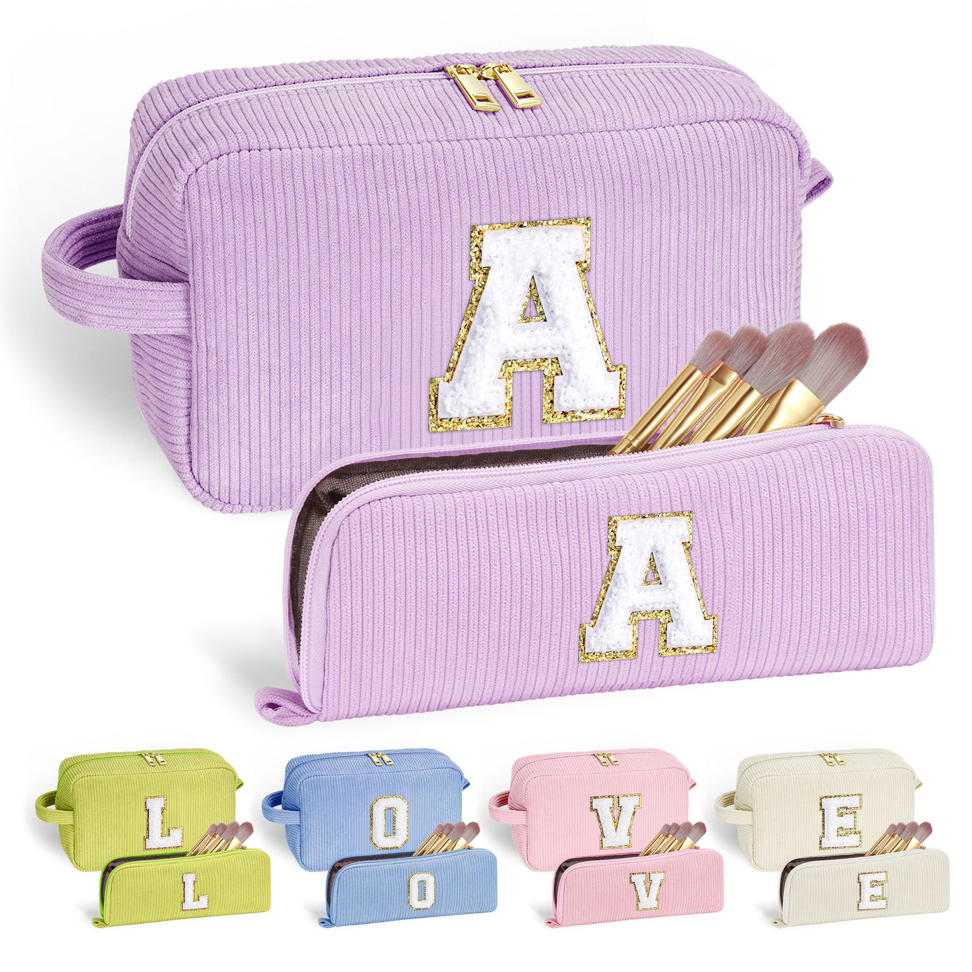 YOOLIFE Personalized Initial Travel Makeup Bag - Cute Cosmetic Organizer for Women & Teens | Perfect Easter Gift, Birthday Present for Girls | Great for Travel, Gym, School & Daily Use