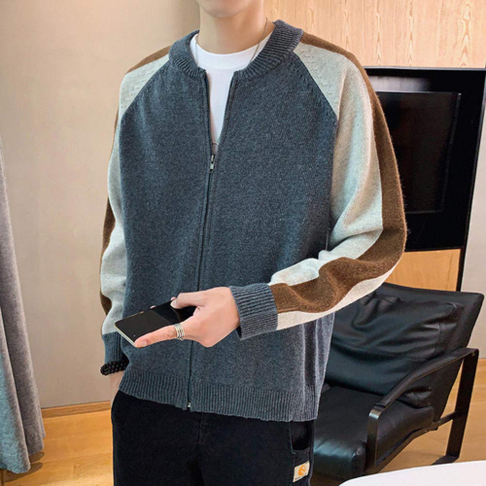 XFYS Men's Warm Patchwork Cardigan Sweater Jacket - Autumn Winter Knitwear for Casual Wear, Gray-Blue | Cozy Layering for Office, Outdoors & Daily Comfort