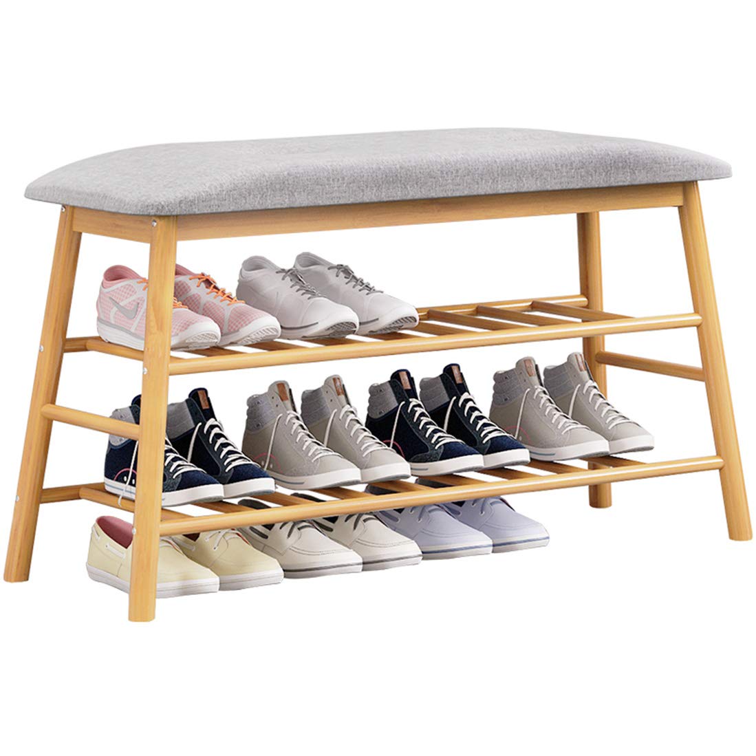 ZYFA 3-Tier Bamboo Shoe Rack Bench with Storage Shelf - Free Standing Entryway Organizer for Hallway, Living Room & Bedroom - Perfect for Small Space Organization & Shoe Storage Solution