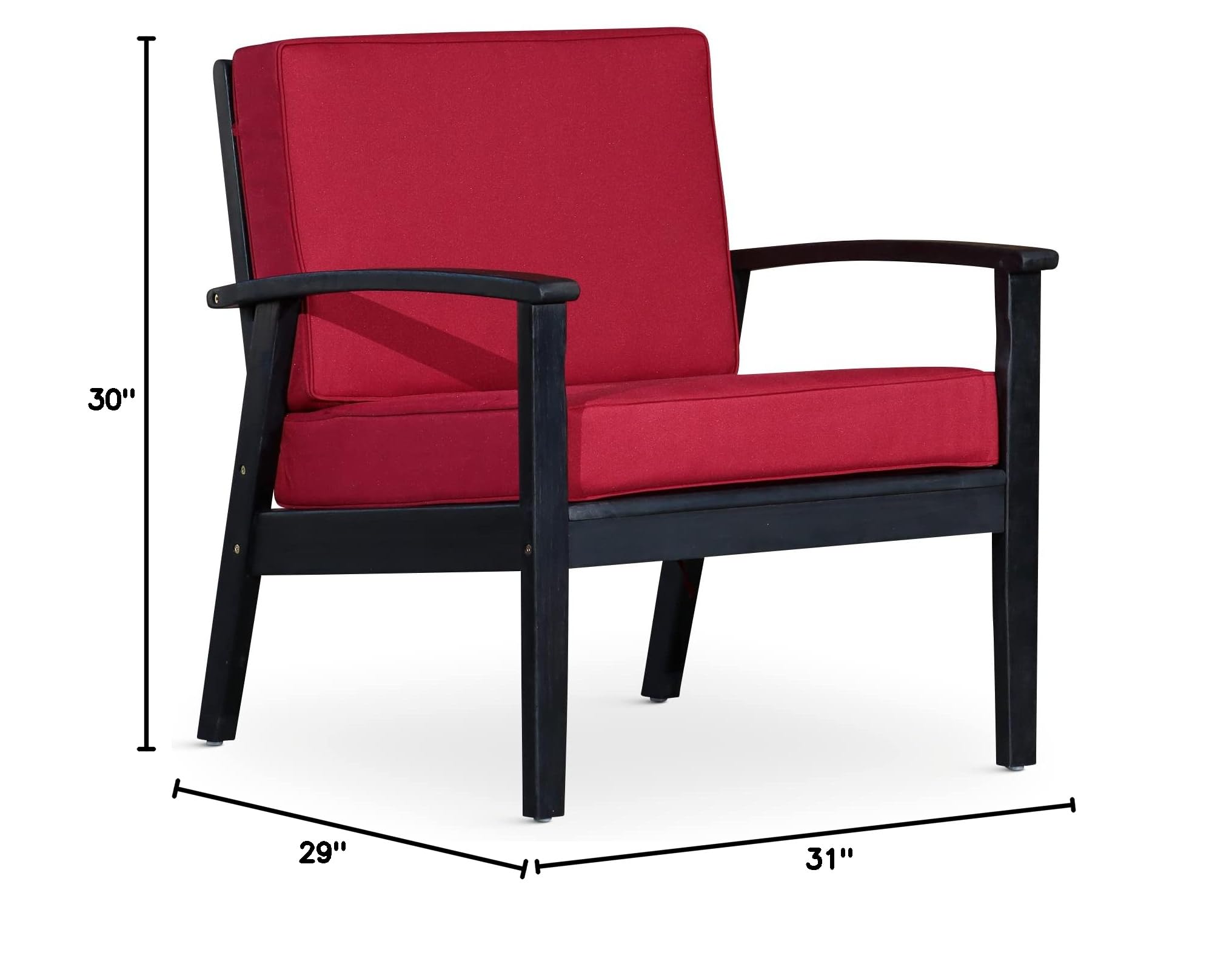 DTY Outdoor Living Longs Peak Deep Seat Eucalyptus Chair - Espresso Finish with Burgundy Cushions | Patio Furniture for Backyard, Garden & Poolside Relaxation