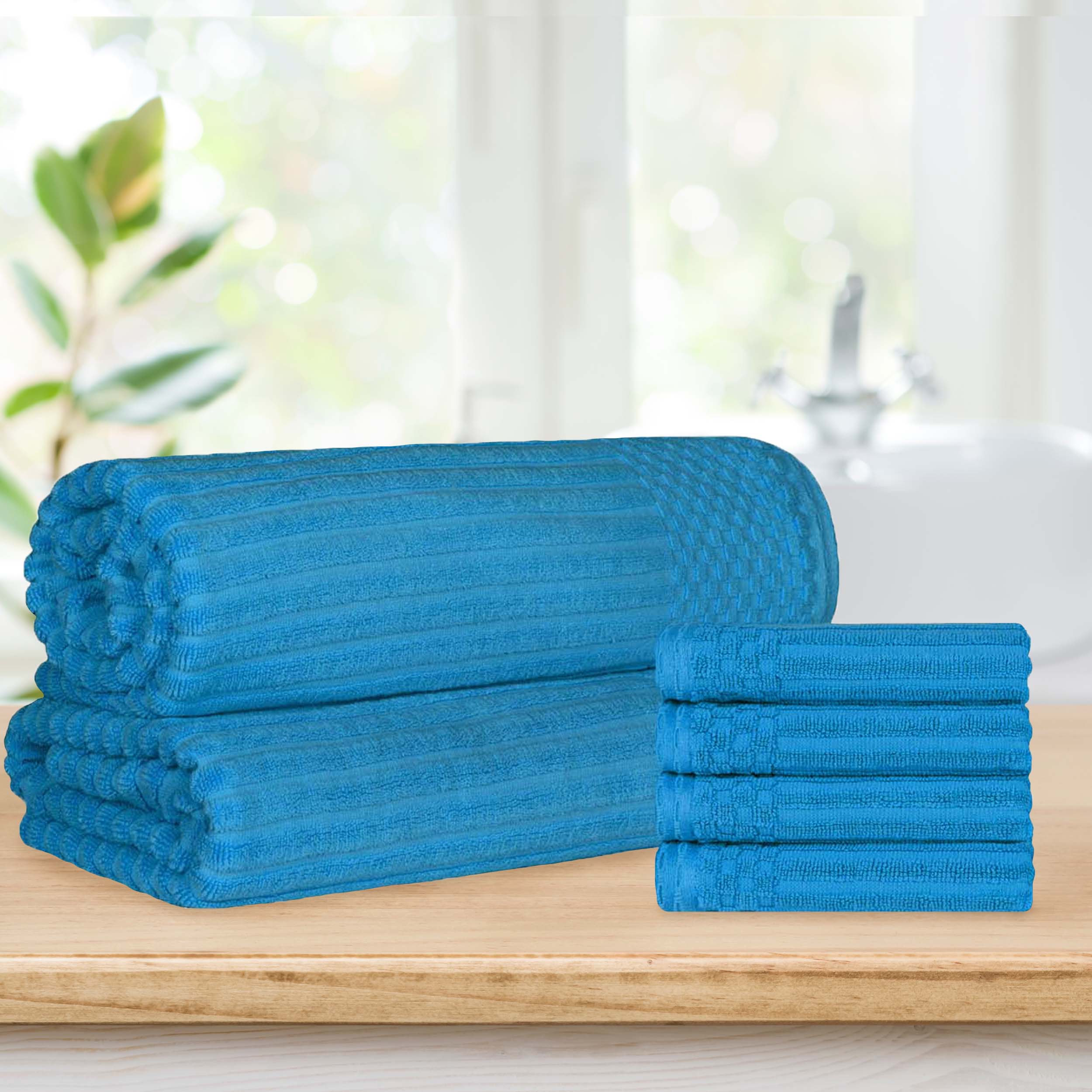 Premium Soho Ribbed Textured Cotton Hand Towels & Bath Sheets Set - Ultra Absorbent, Soft & Quick-Drying - Perfect for Bathroom, Spa, Gym & Guest Use