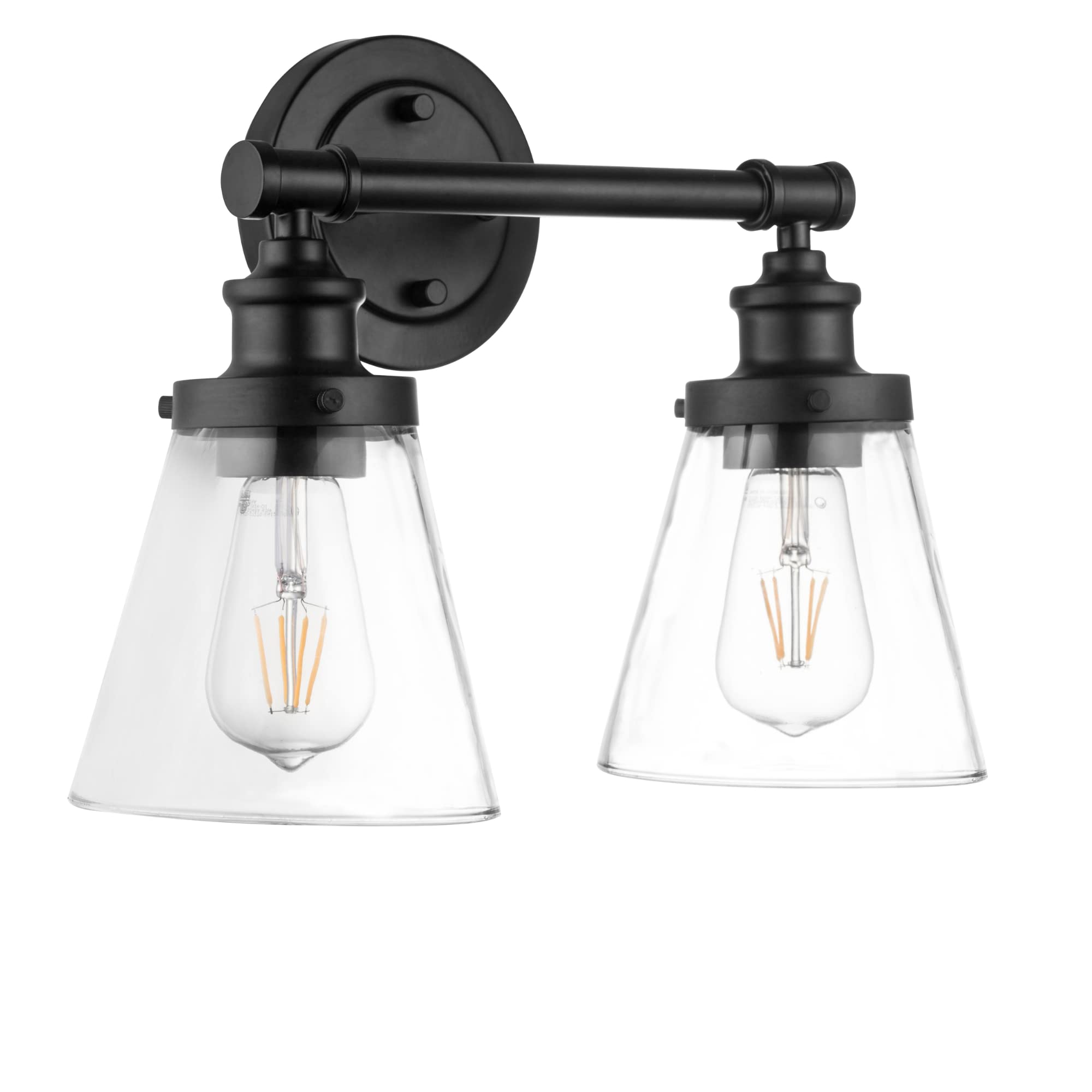 Prominence Home Helenah 2-Light Matte Black Bathroom Vanity Light Fixture with Clear Glass Shades - 51561-01 | Modern Lighting for Bathroom, Powder Room & Dressing Area