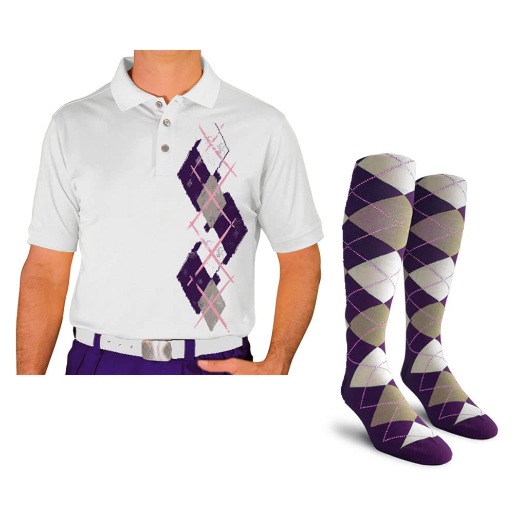 Men's Dry Fit Short Sleeve Graphic Golf Polo Shirt with Socks - Argyle Paradise Design - Moisture Wicking & Breathable for Golf, Tennis & Casual Wear (AAA-ZZZ)